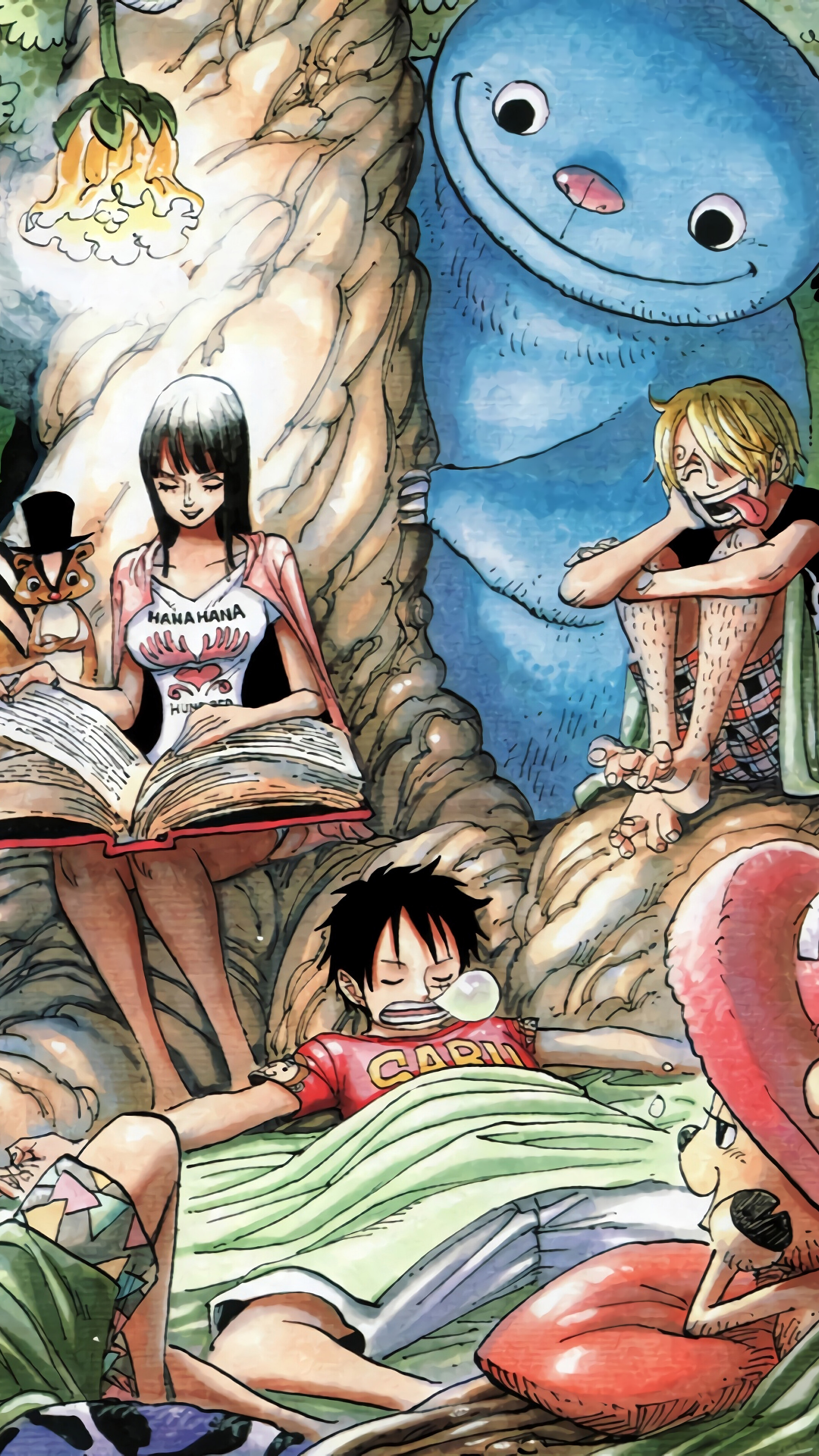 One Piece characters resting in a forest HD Phone Wallpaper