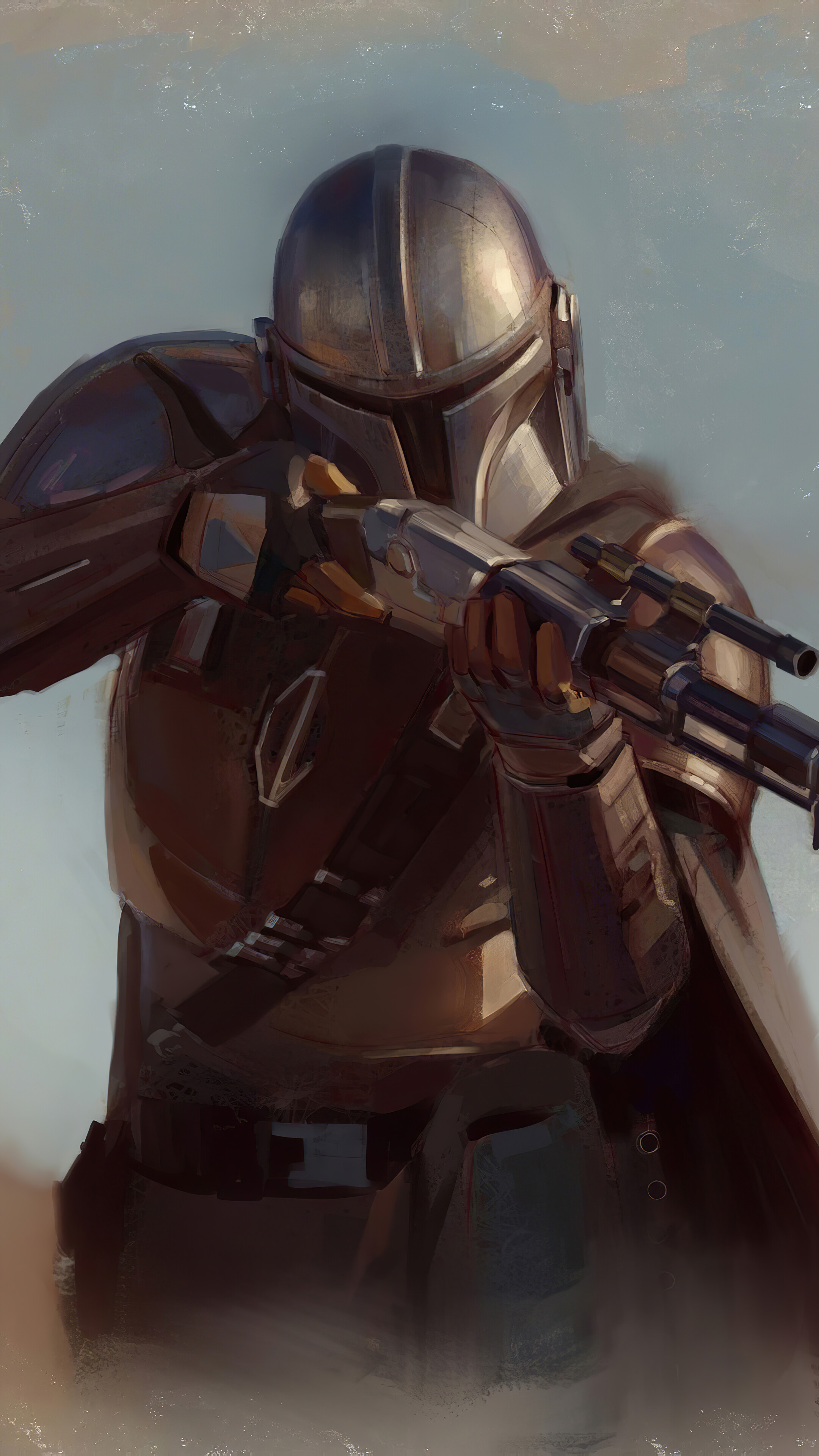 The Mandalorian aiming a rifle 4K HD Phone Wallpaper