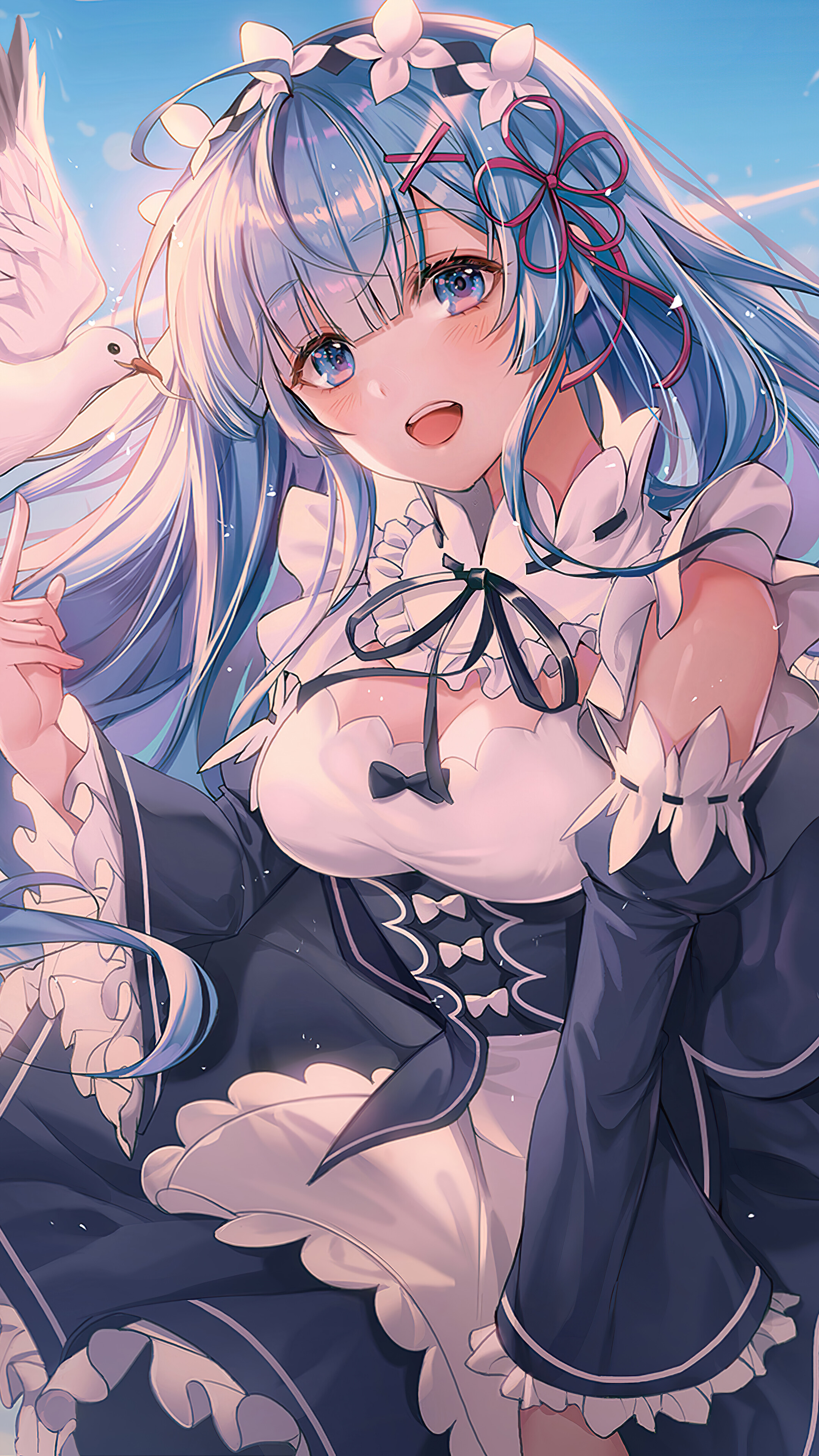 Rem, Long Hair, Anime, Girl, Maid, Re:Zero, 4k HD Phone Wallpaper