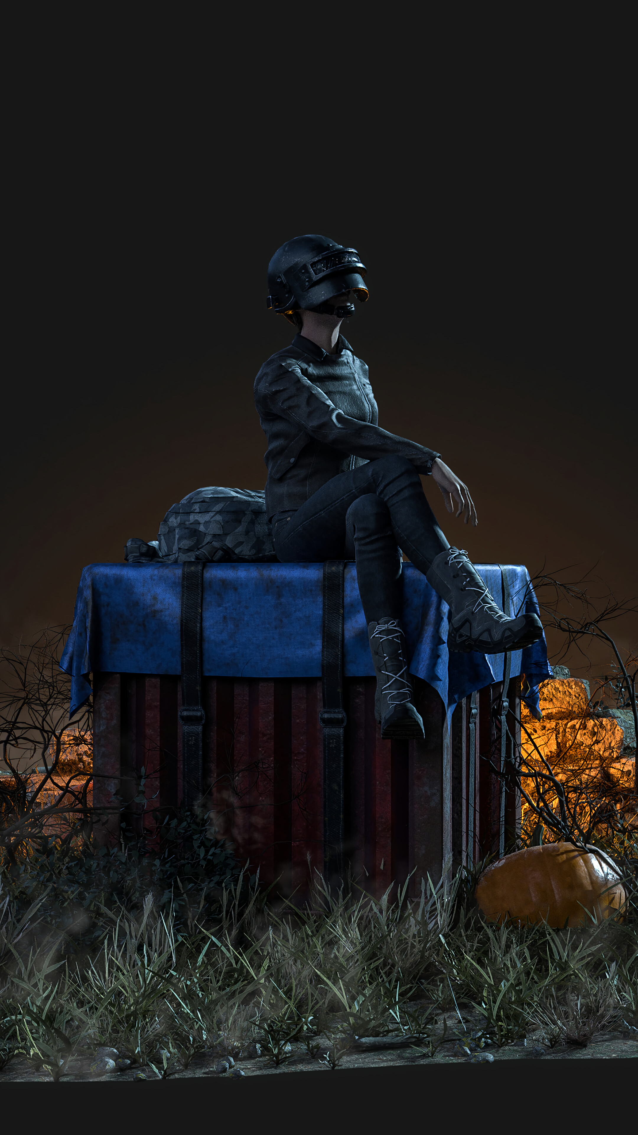 Girl from PUBG sitting on an air drop crate HD Phone Wallpaper