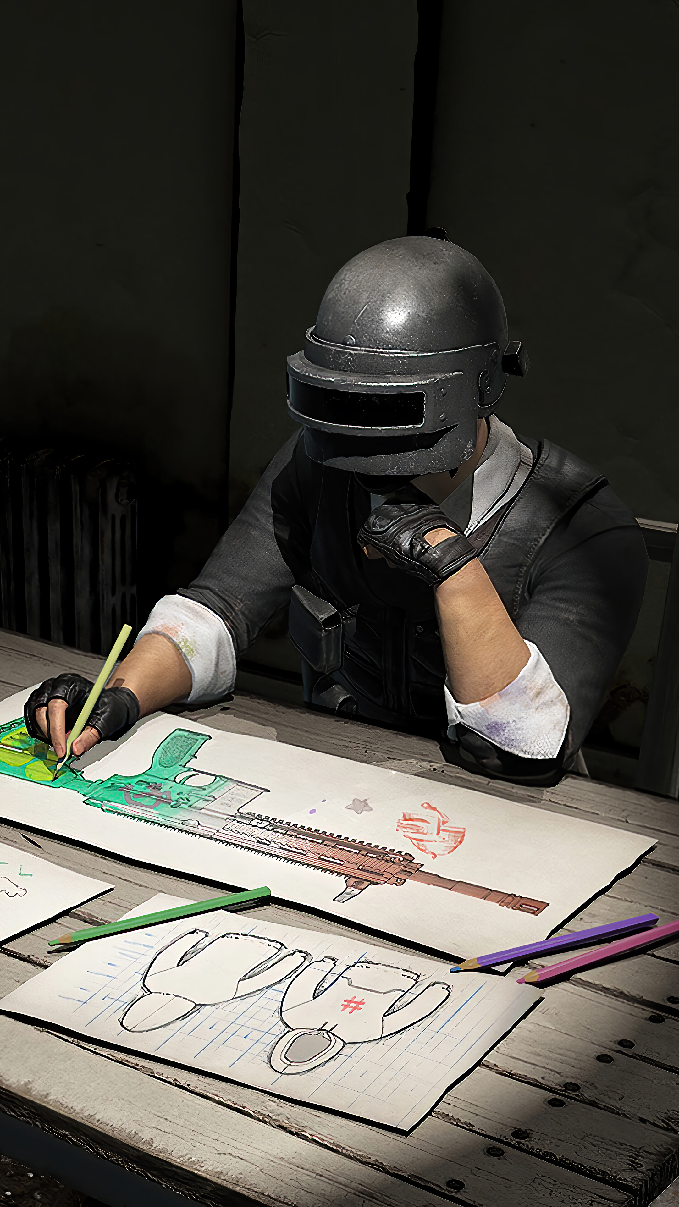 PlayerUnknown's Battlegrounds character drawing weapons and bunnies 4K HD Phone Wallpaper