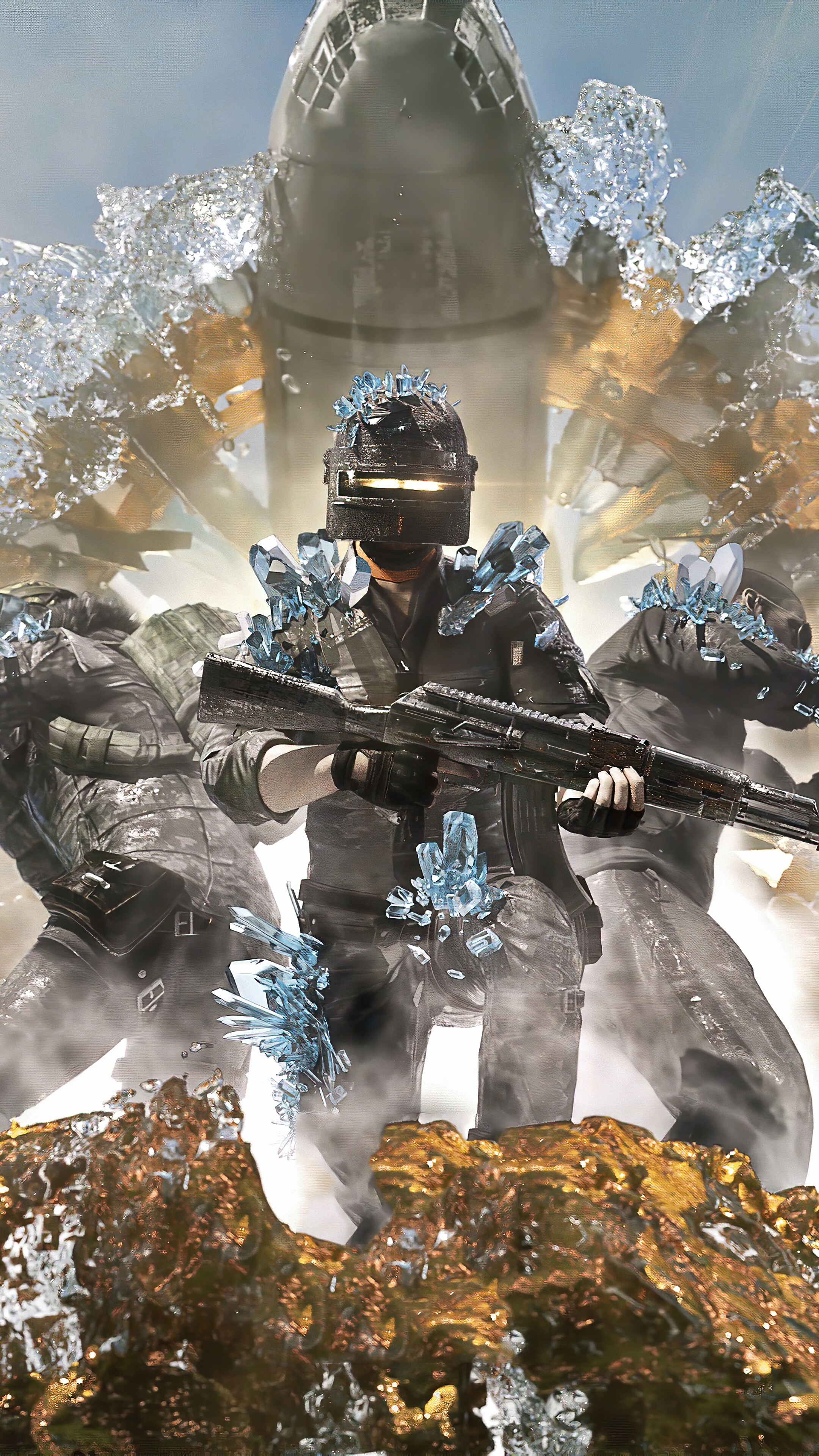 PUBG soldiers with crystals and rocket HD Phone Wallpaper
