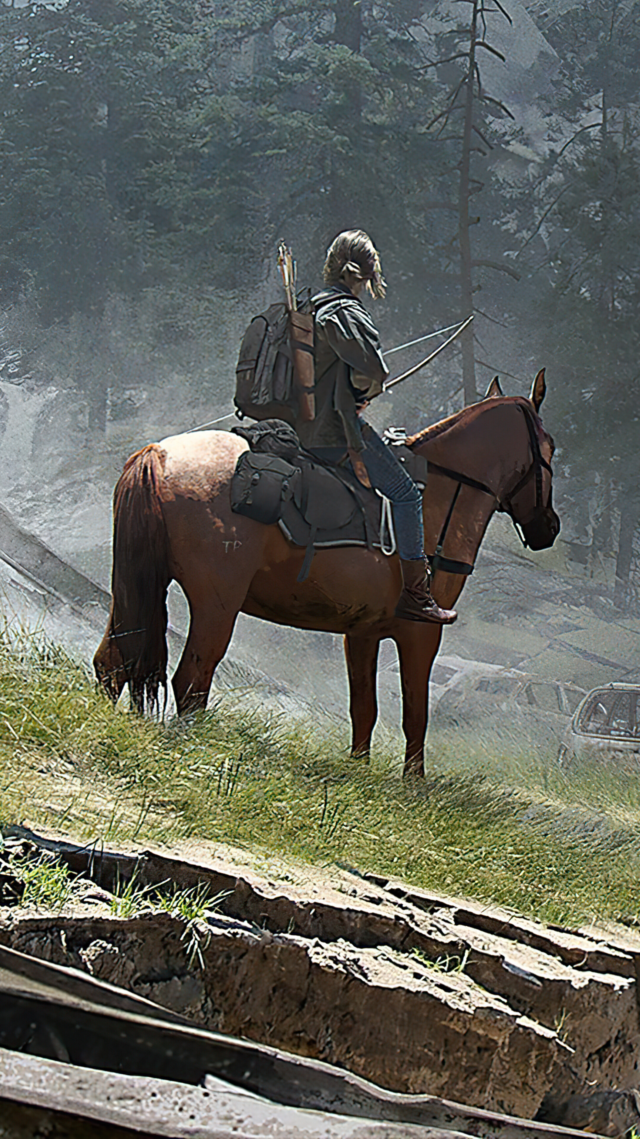 Ellie from The Last of Us Part 2 riding a horse HD Phone Wallpaper