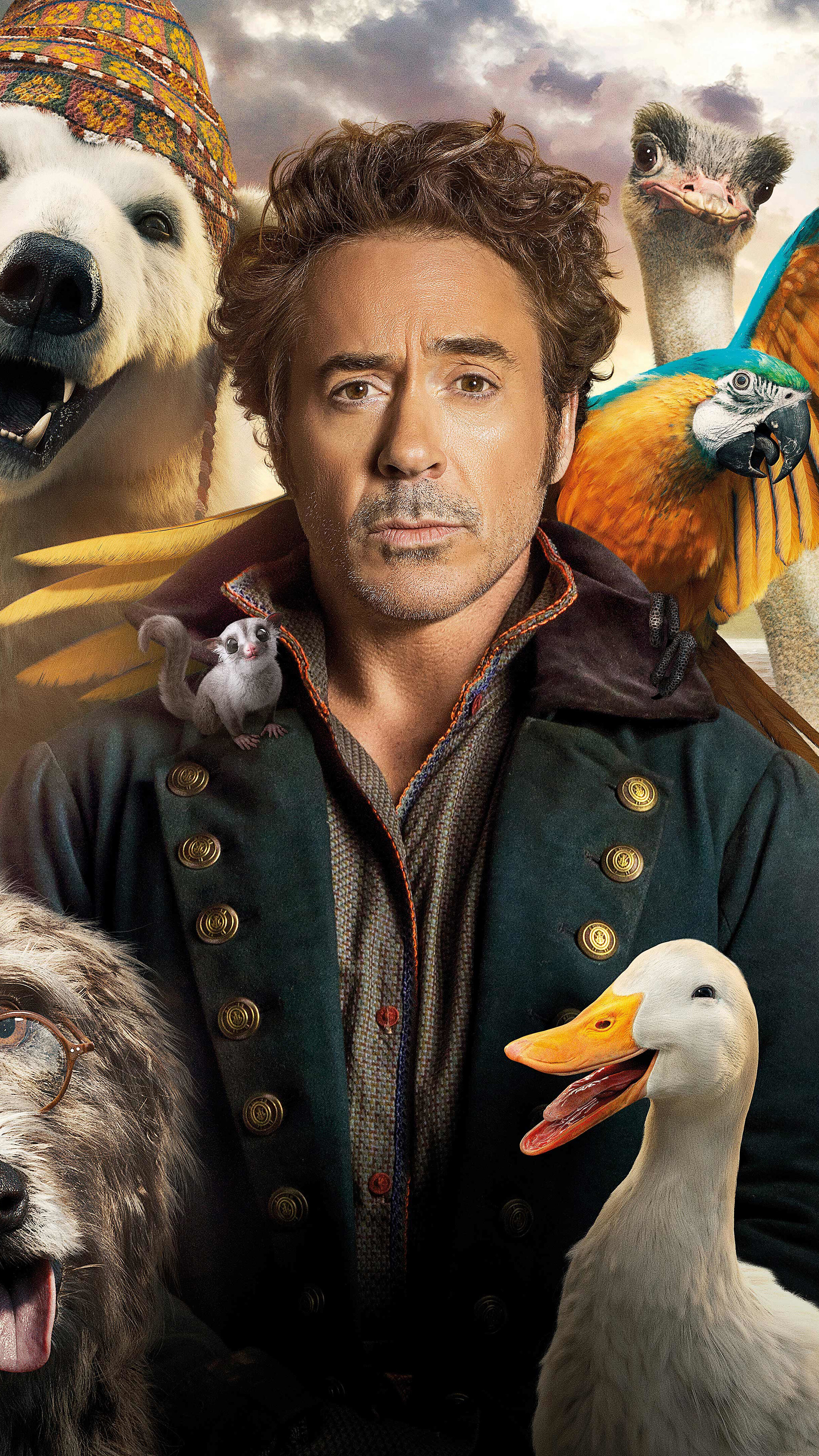 Dolittle Movie Poster with Robert Downey Jr. and Animals HD Phone Wallpaper