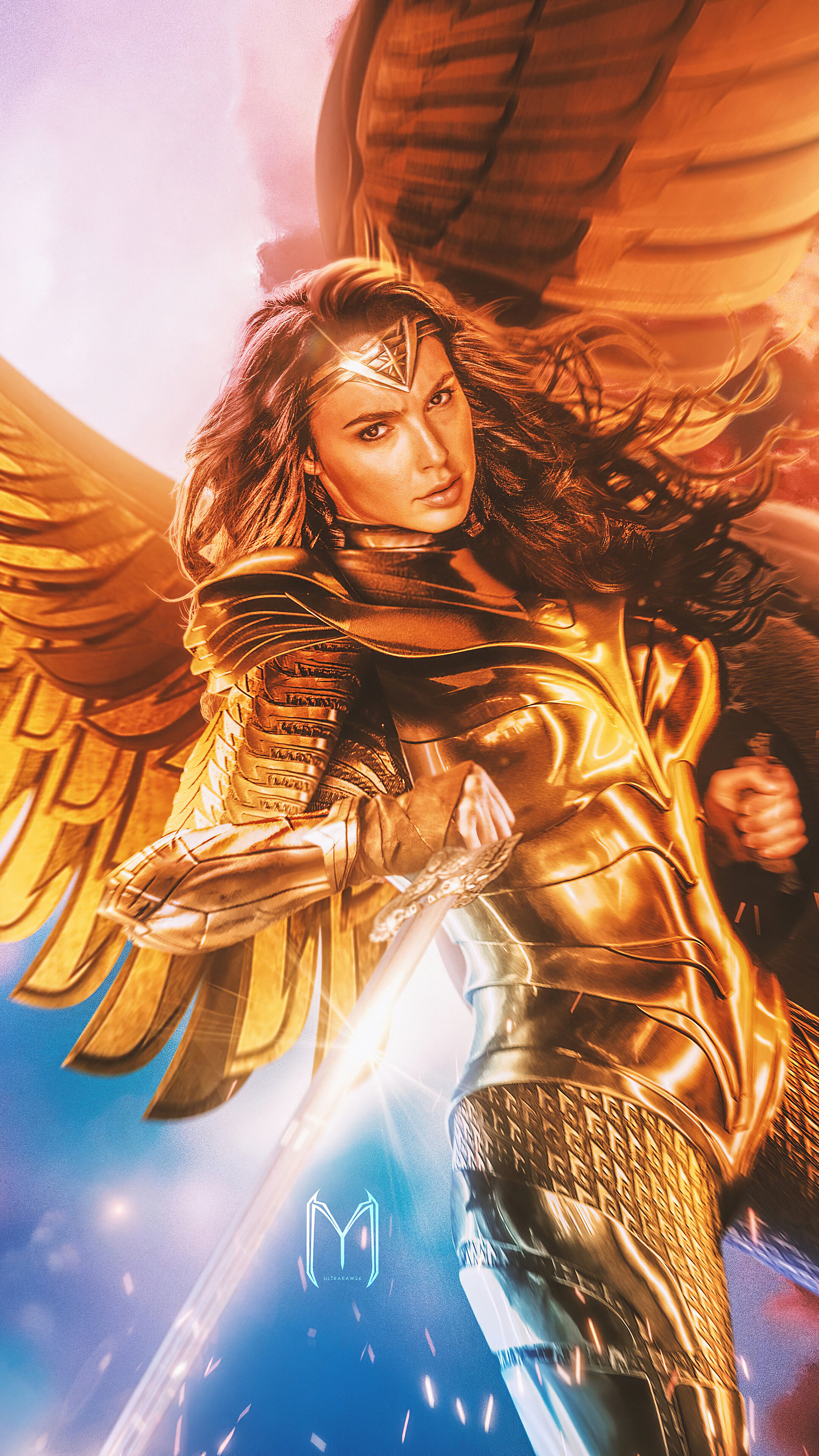 Wonder Woman in Gold Armor from Wonder Woman 1984 4K HD Phone Wallpaper