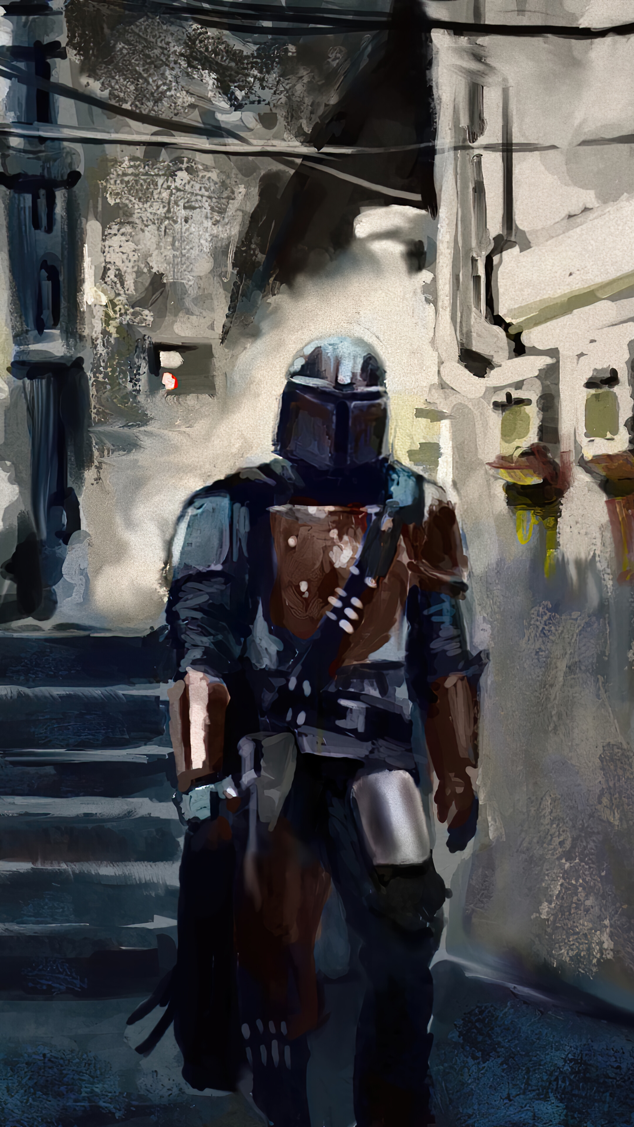 The Mandalorian in a narrow alleyway, 4K HD Phone Wallpaper