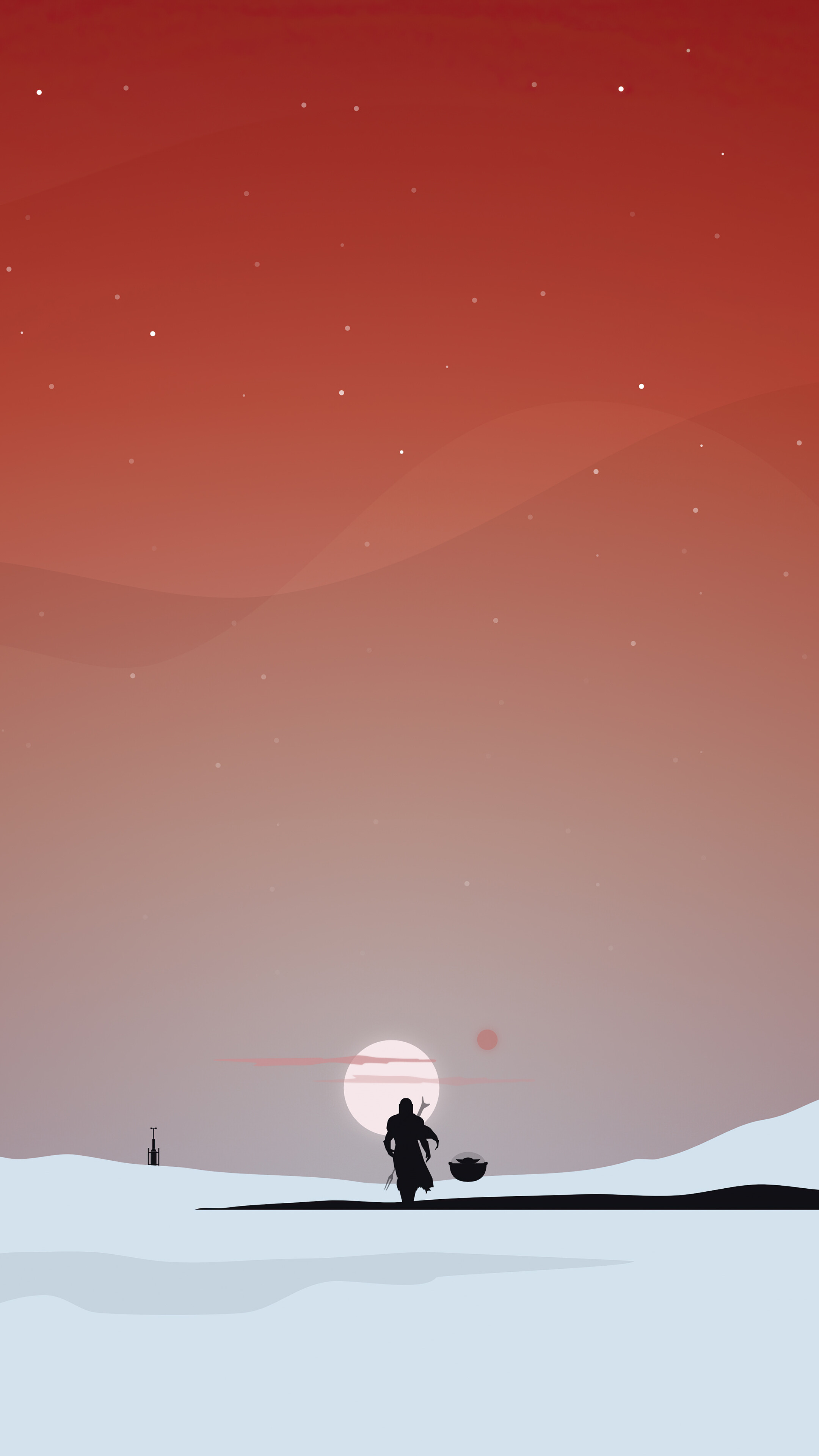 The Mandalorian and Grogu on a desert planet HD Phone Wallpaper