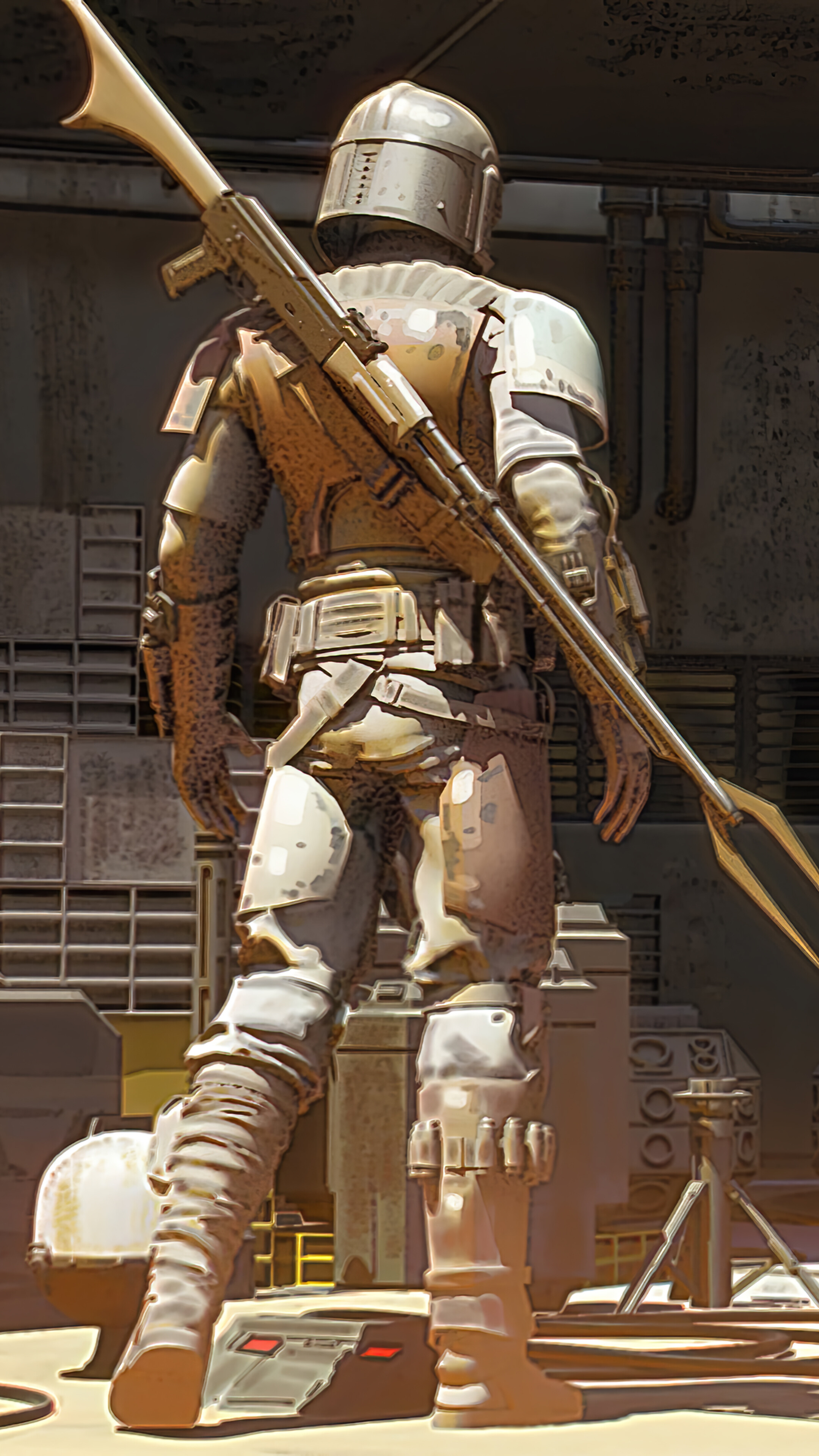 The Mandalorian with a rifle HD Phone Wallpaper