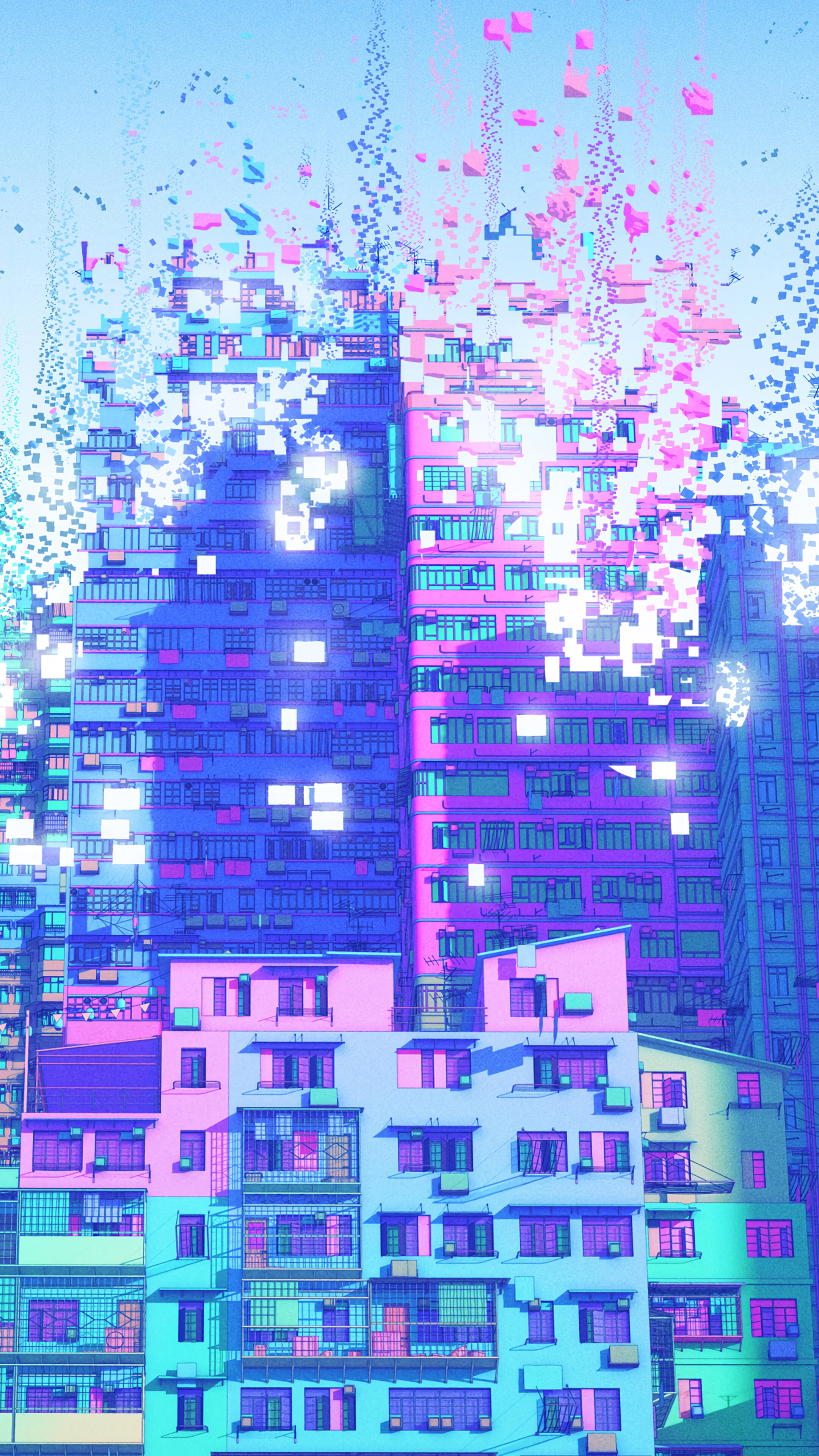 Digital Art of Pixelated Buildings HD Phone Wallpaper