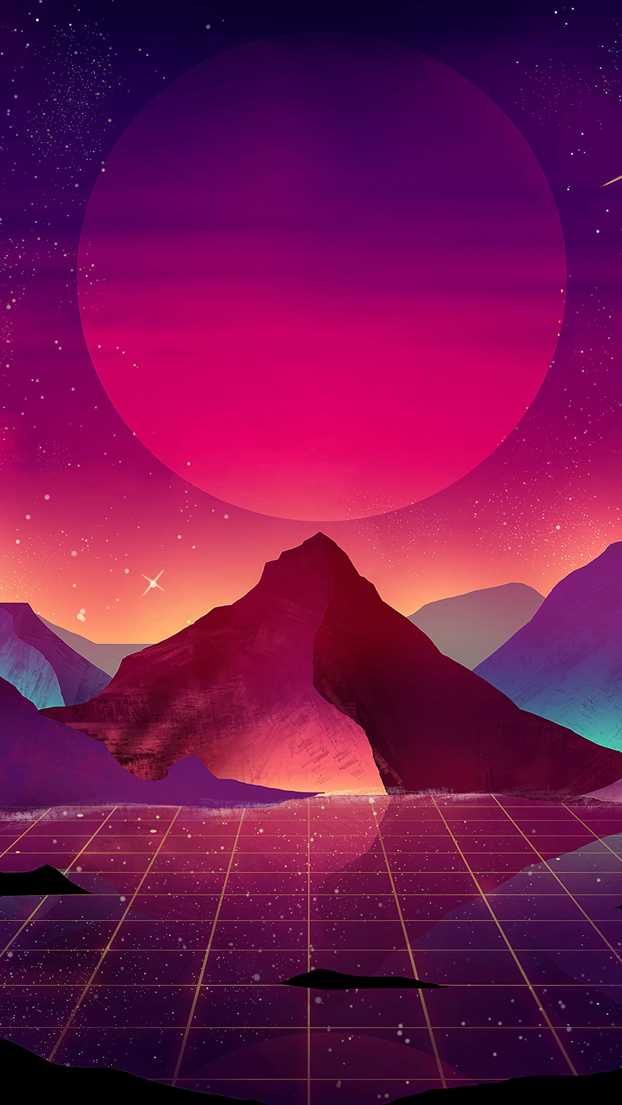 Retro Mountain Landscape Digital Art 4K HD Phone Wallpaper