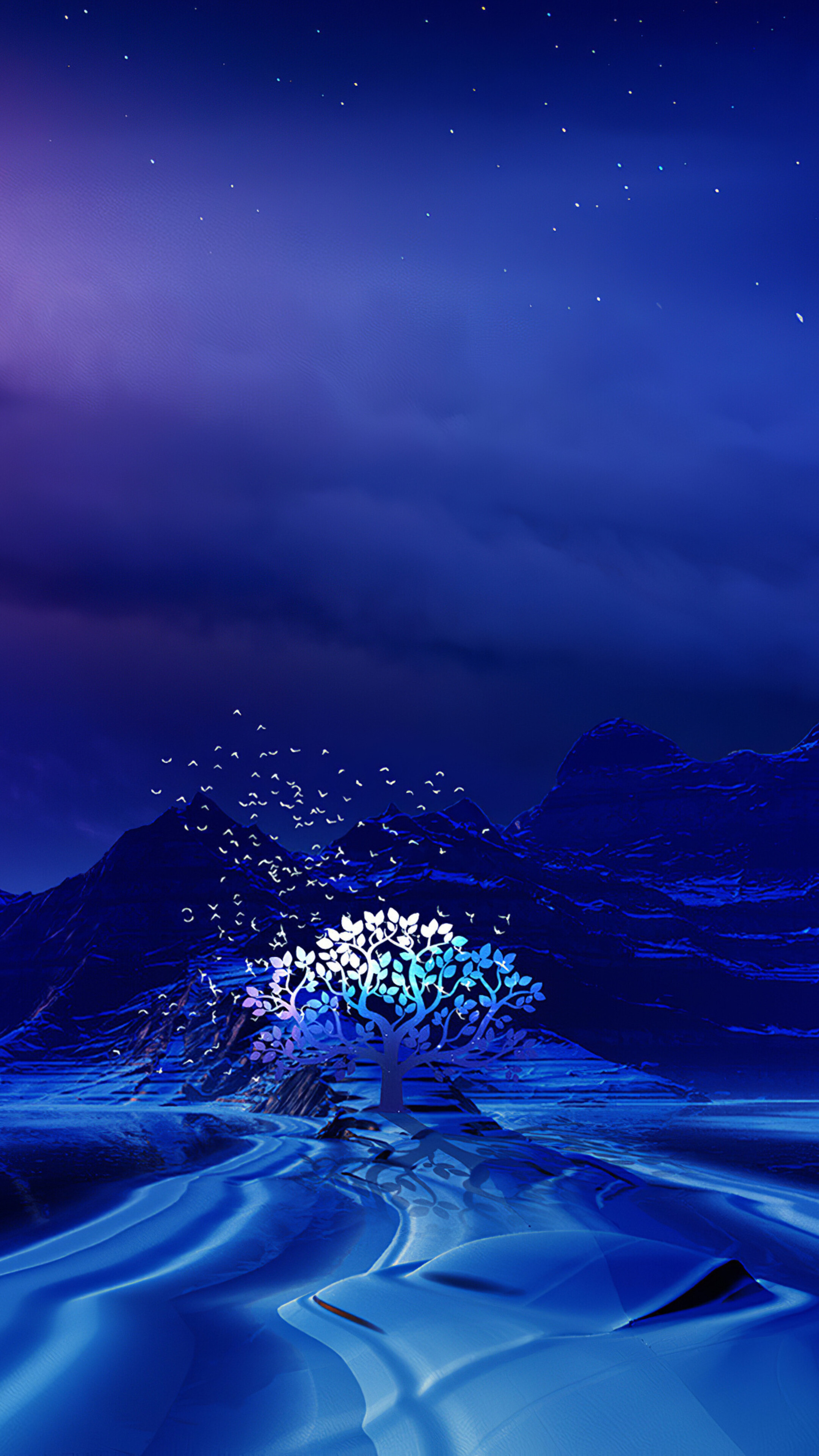Digital Art Landscape with Tree and Birds 4K HD Phone Wallpaper