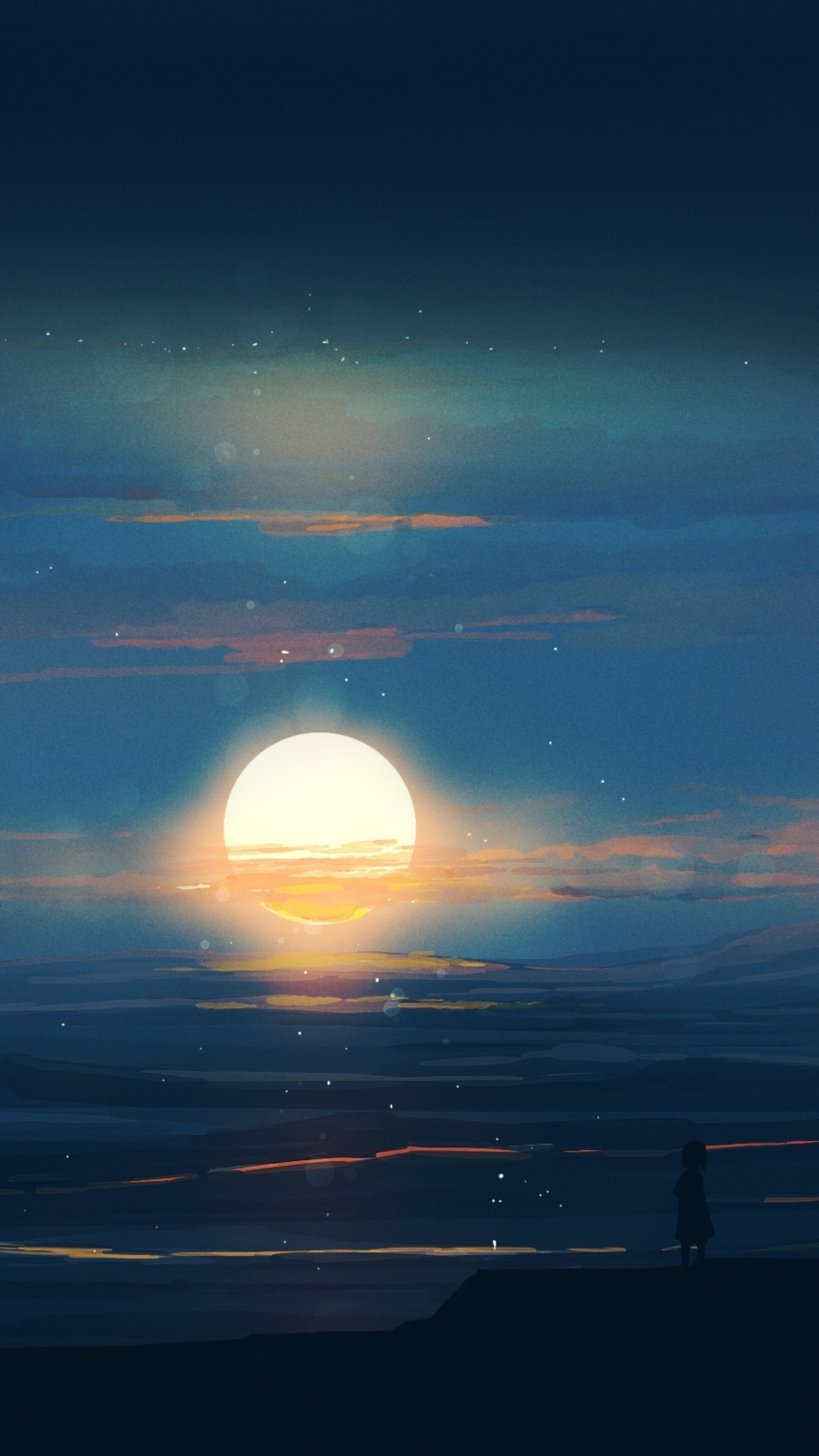 Sunset over the ocean with a lone figure HD Phone Wallpaper