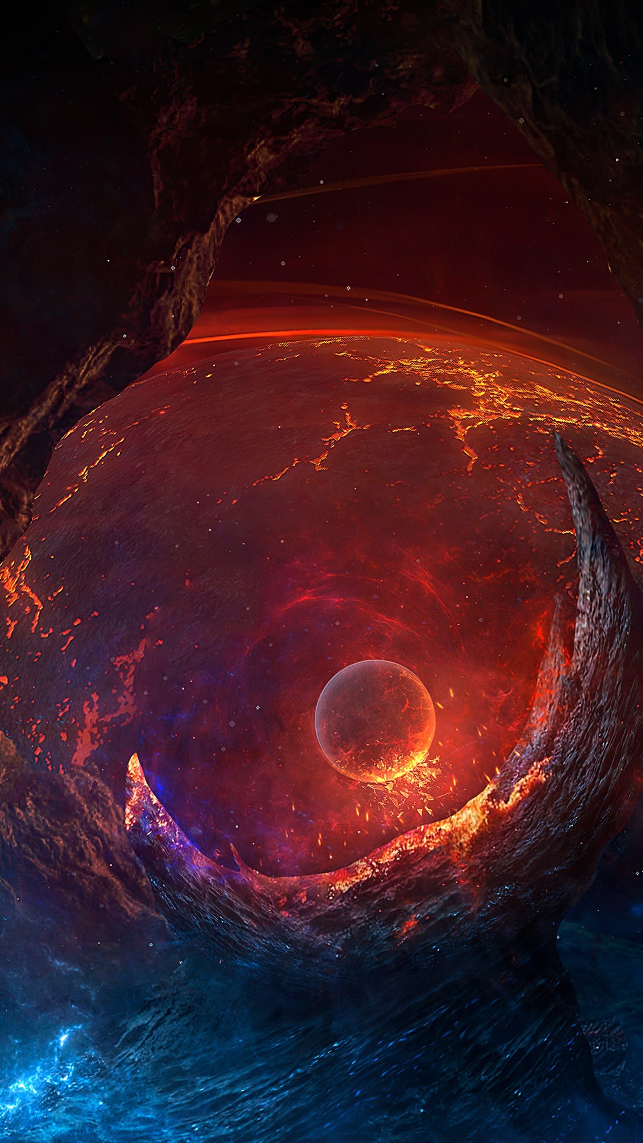 Digital Art of a Fiery Planet in Space 4K HD Phone Wallpaper