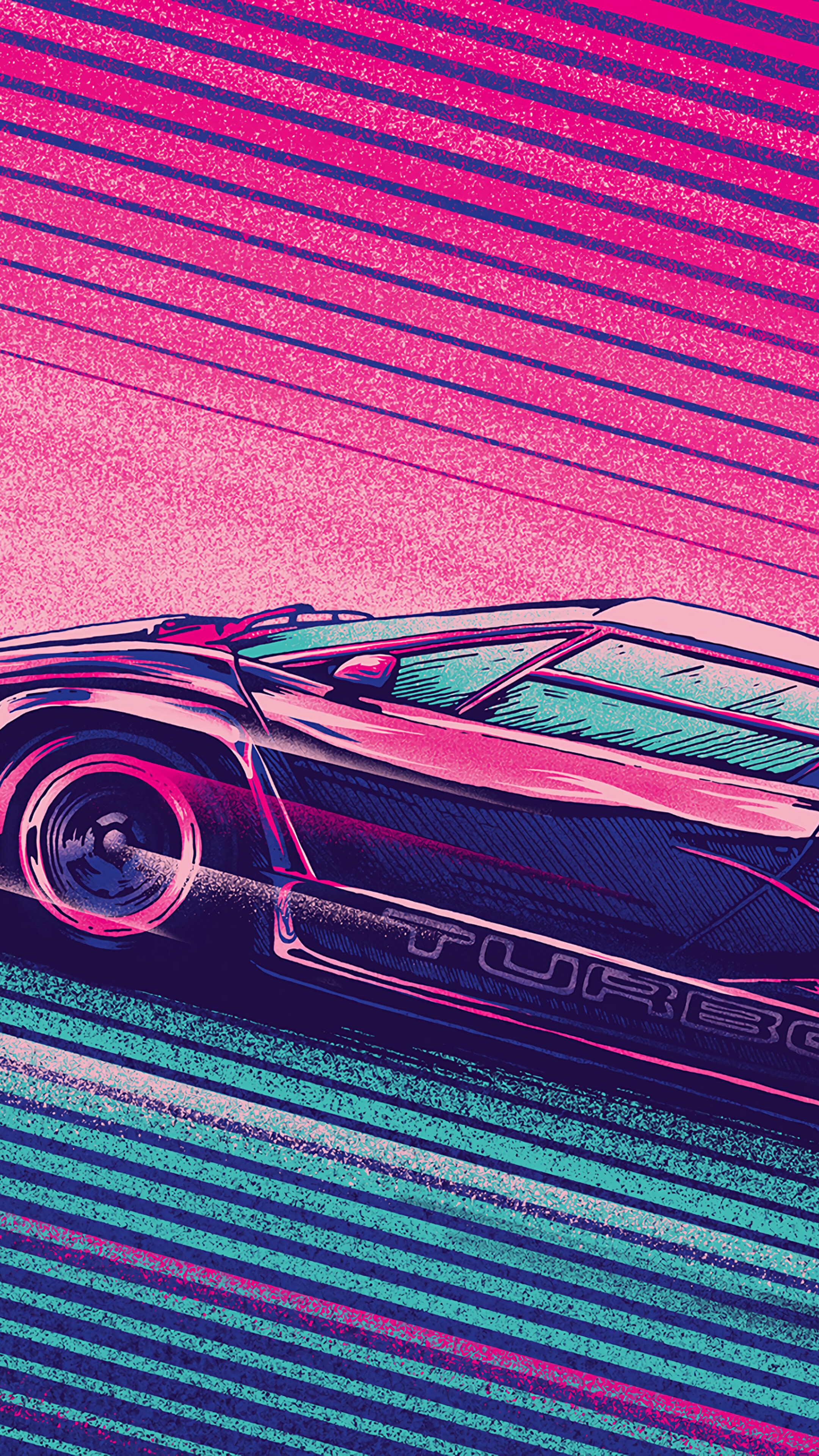 Retro Turbo Car in Neon Sci-Fi Style 4K HD Phone Wallpaper