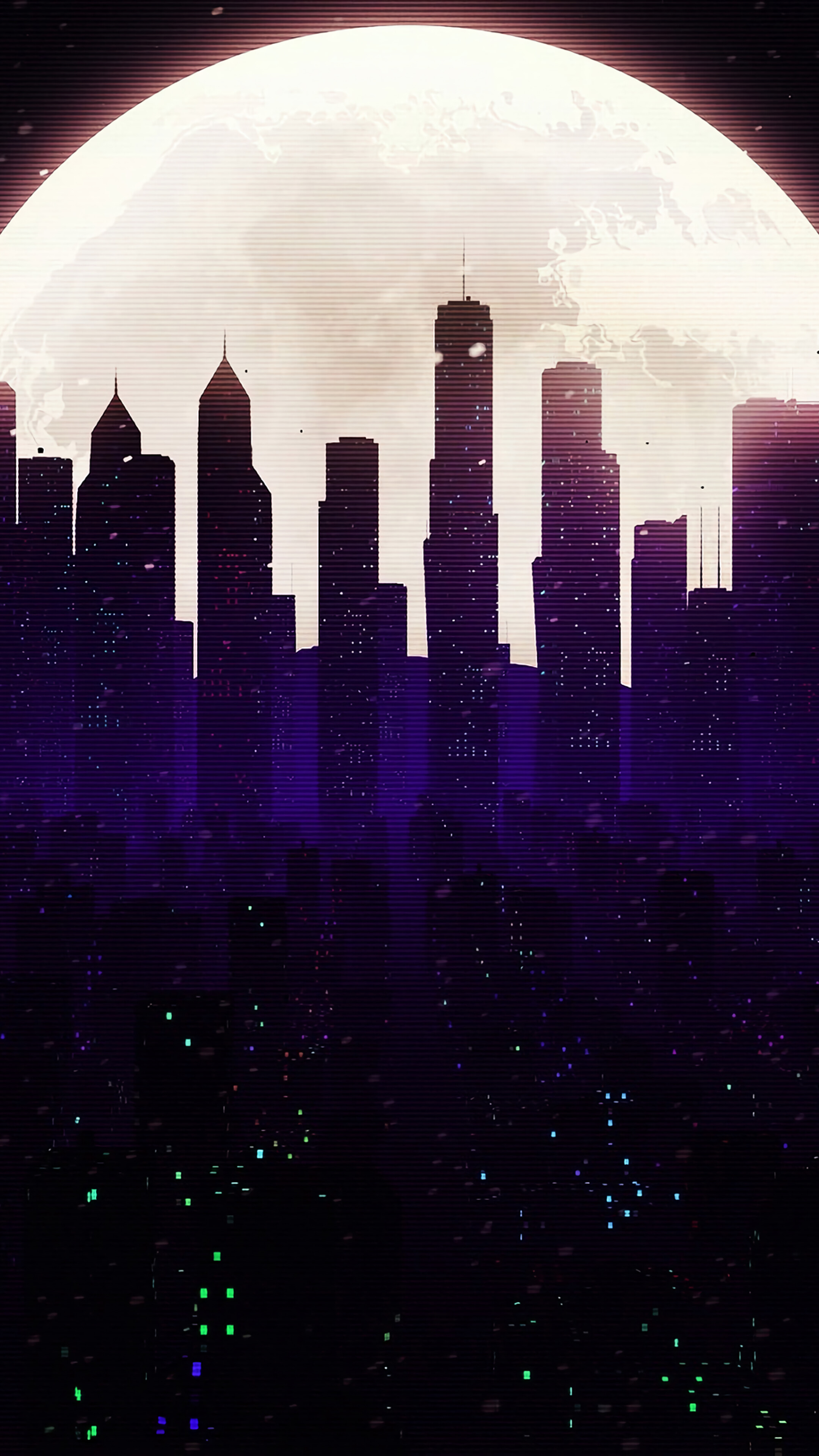 Cityscape at Night with Large Moon 4K HD Phone Wallpaper