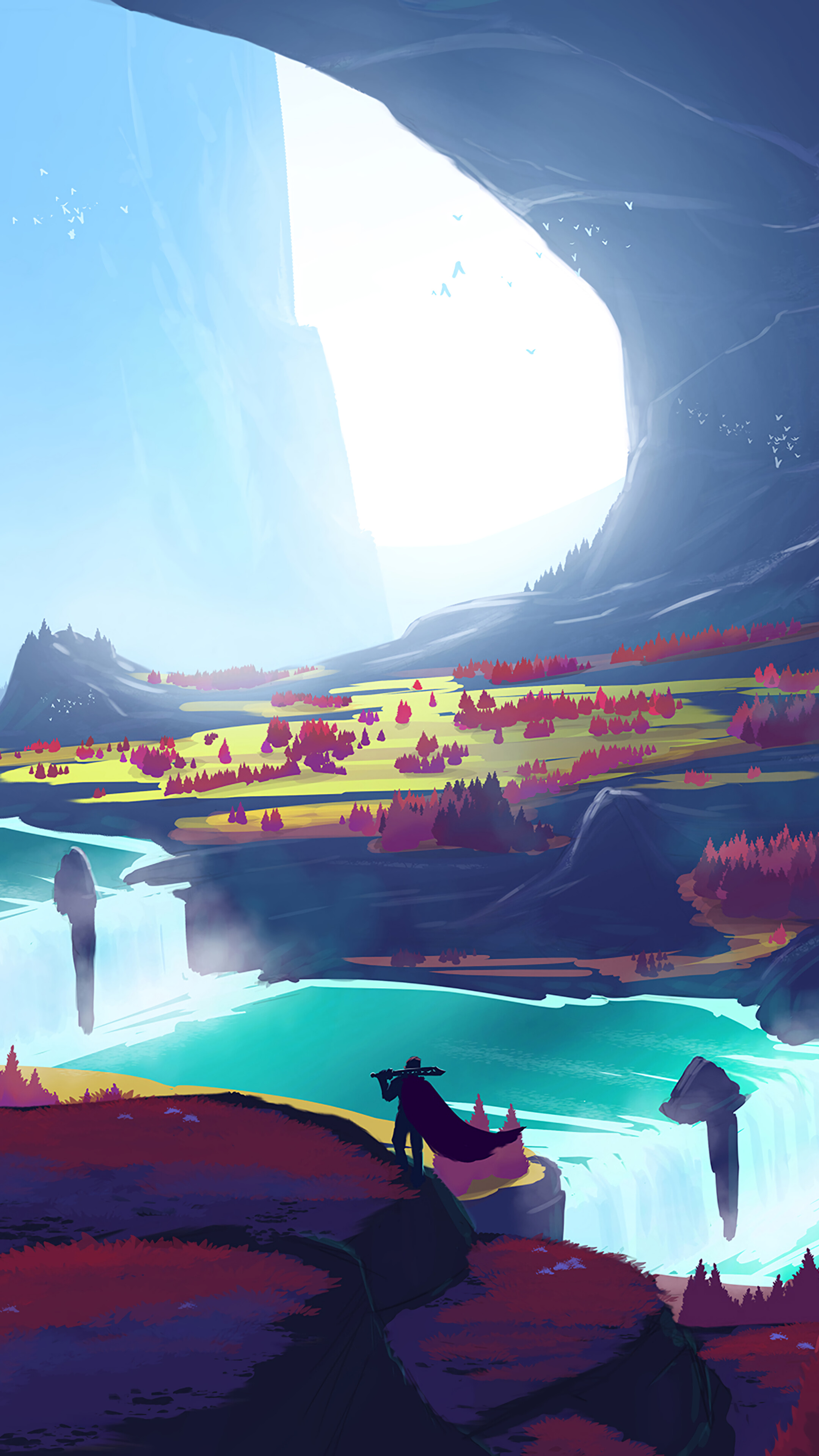 Fantasy Landscape with a Lone Figure HD Phone Wallpaper