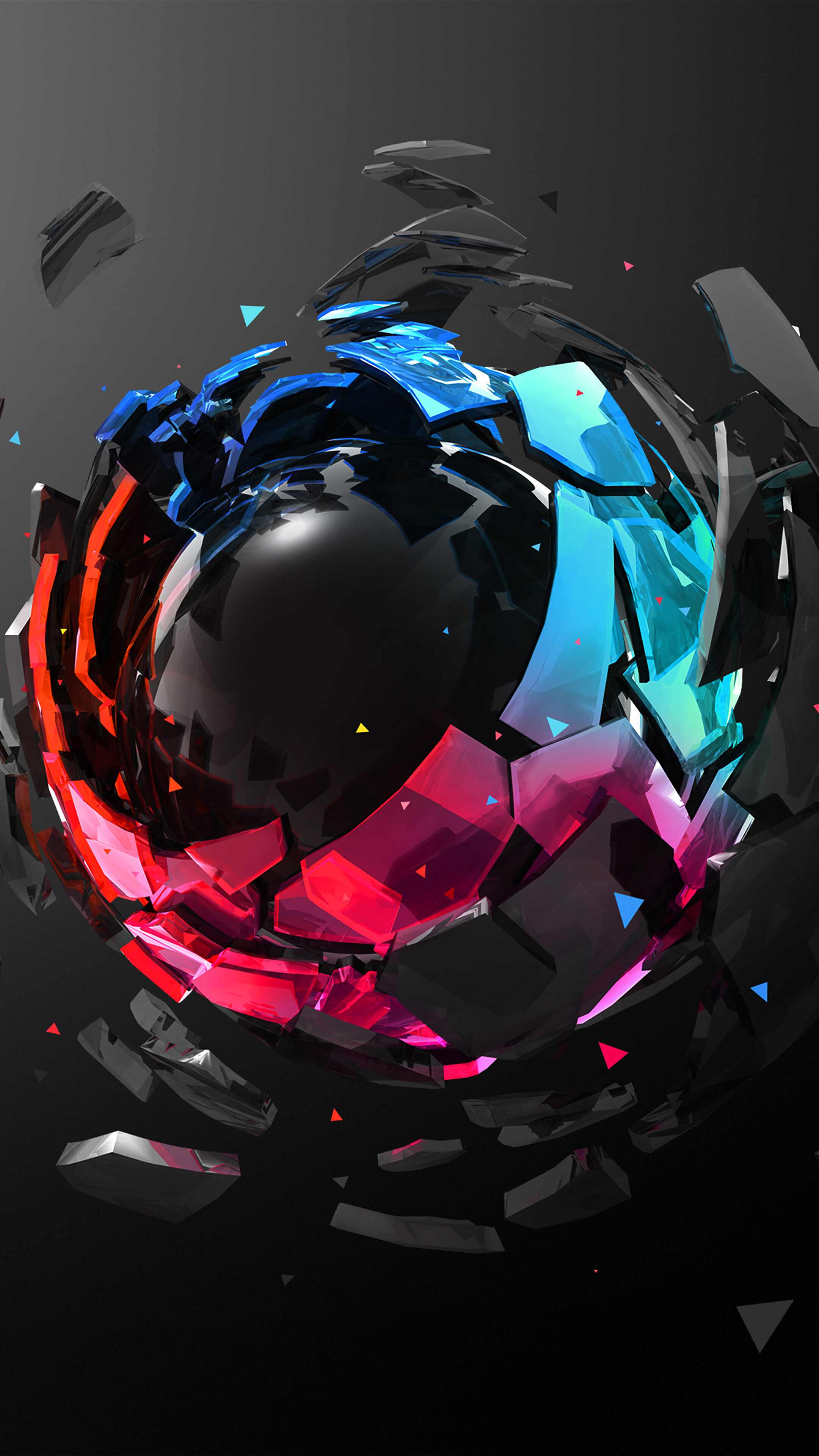 Abstract Sphere with Shattering Fragments in Red and Blue 4K HD Phone Wallpaper