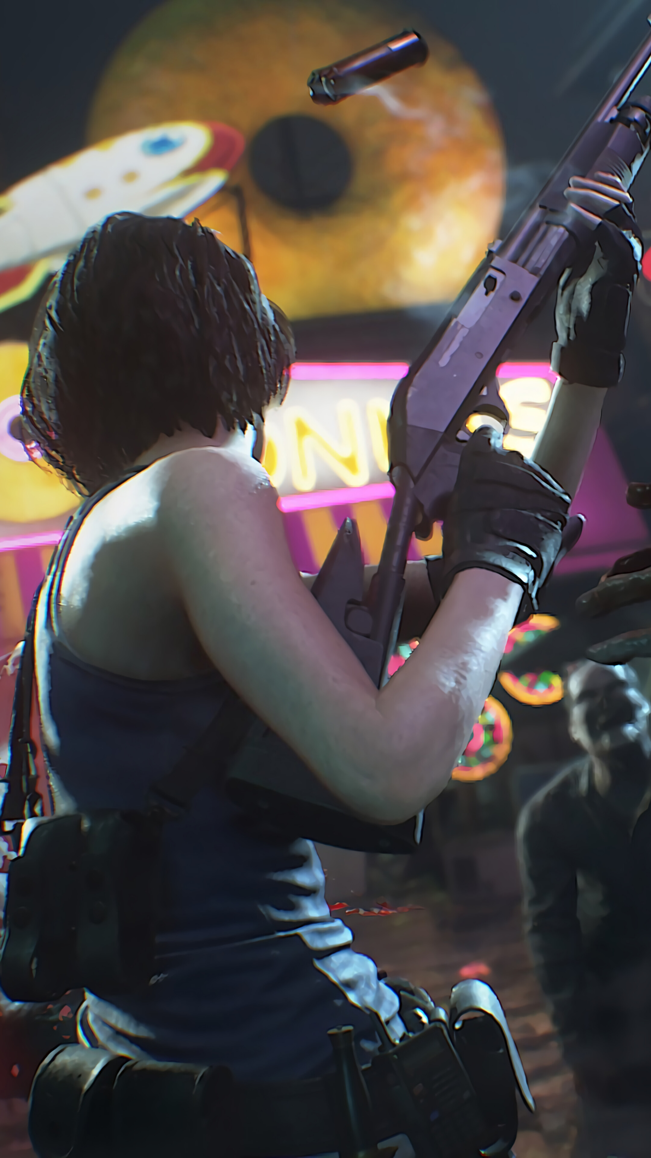 Jill Valentine from Resident Evil 3 fighting zombies HD Phone Wallpaper