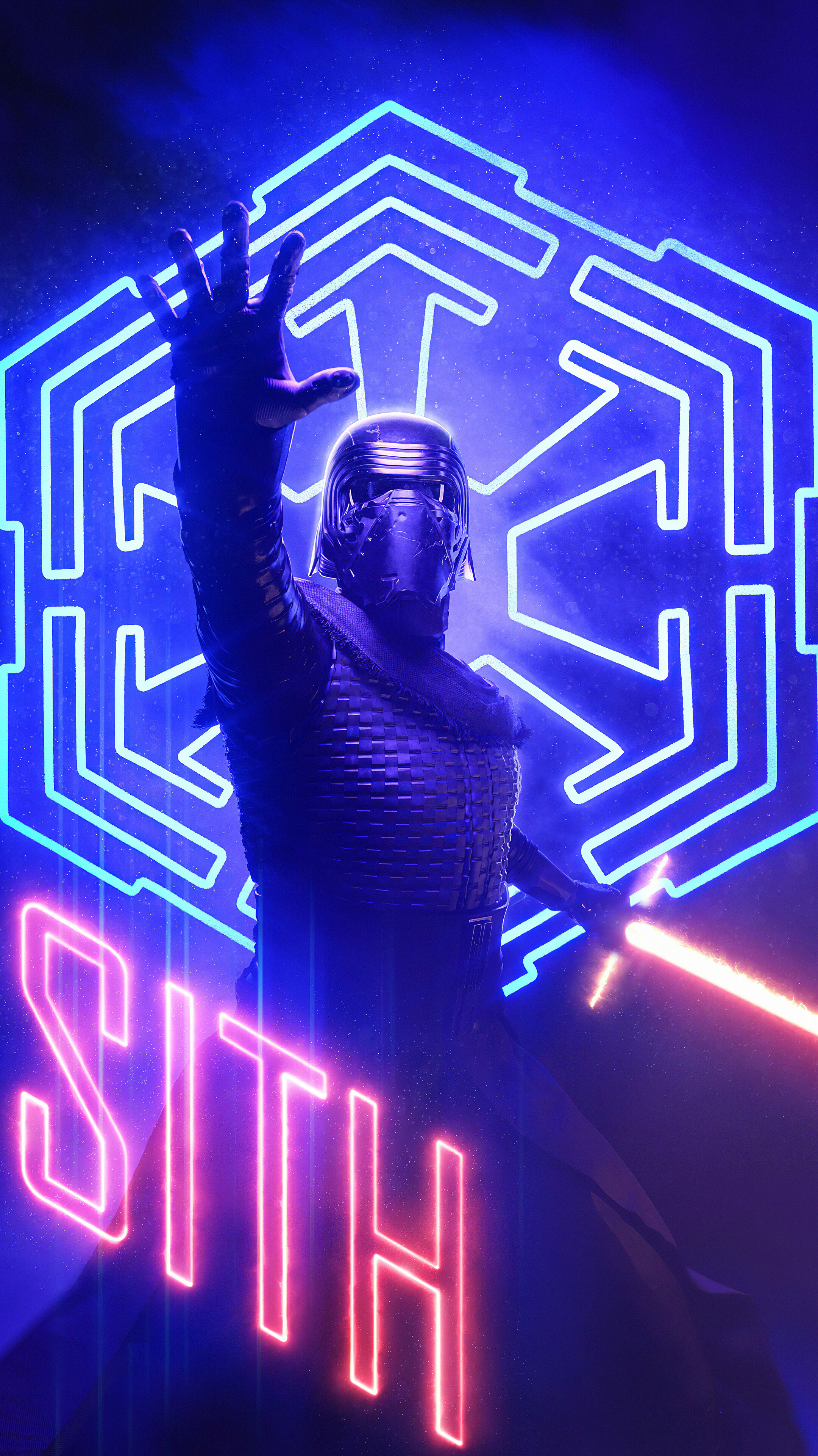 Kylo Ren from Star Wars with Sith neon sign HD Phone Wallpaper