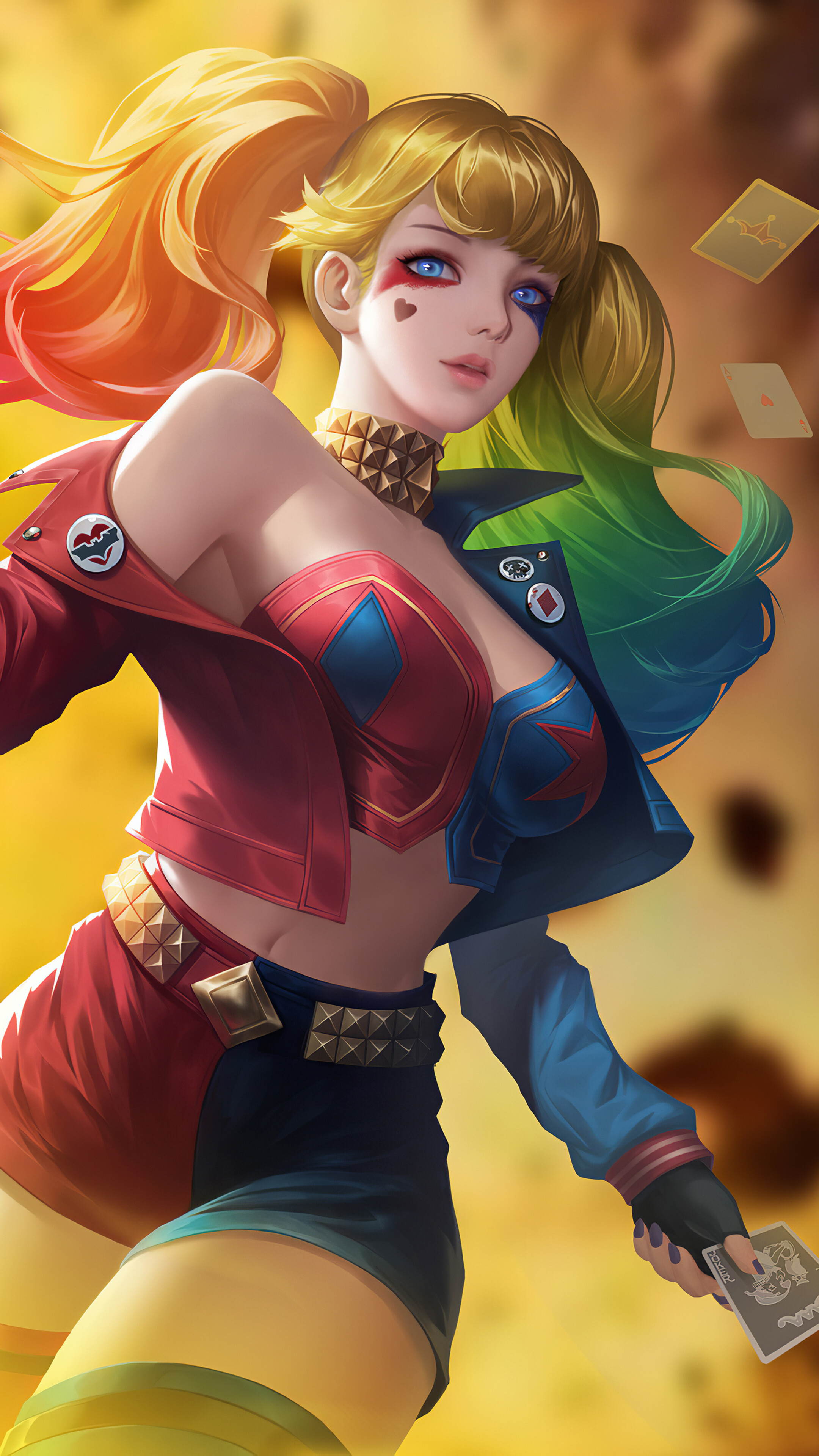 Harley Quinn holding cards HD Phone Wallpaper