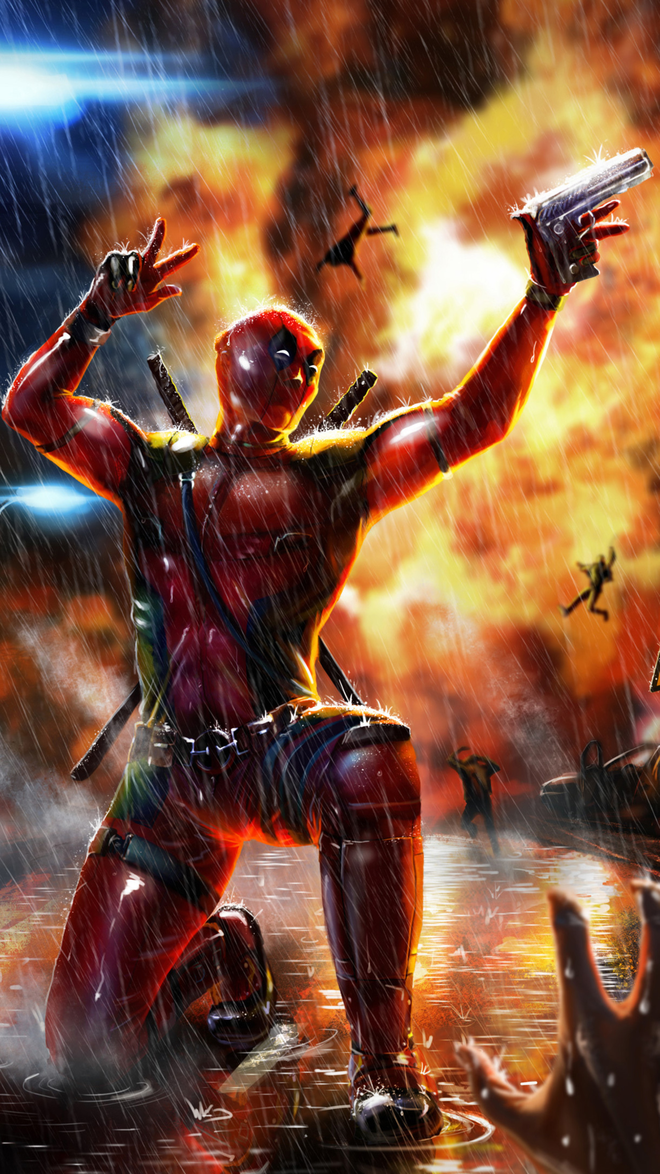 Deadpool in Explosion 4K HD Phone Wallpaper
