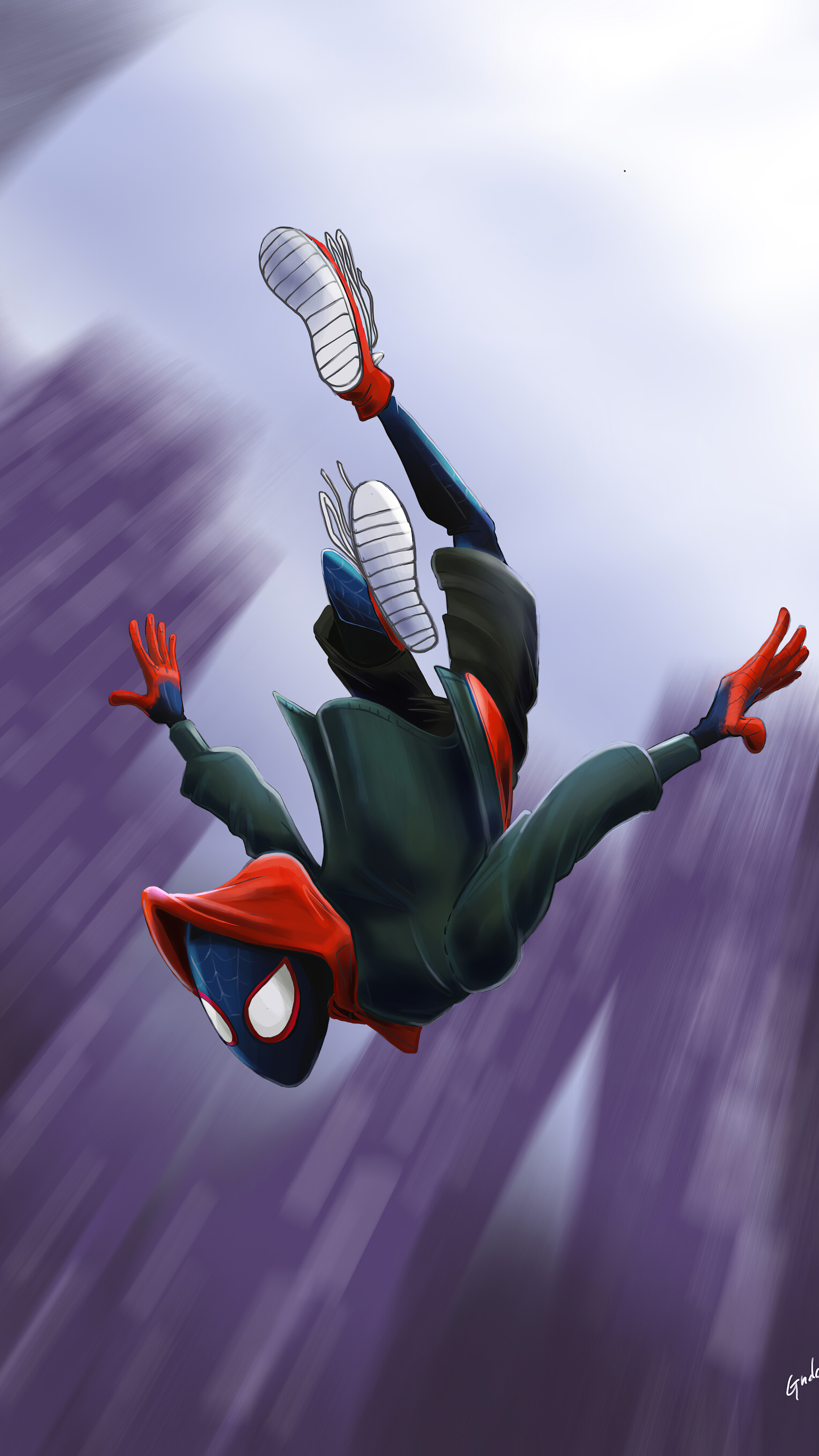Miles Morales from Spider-Man falling in 4K HD Phone Wallpaper