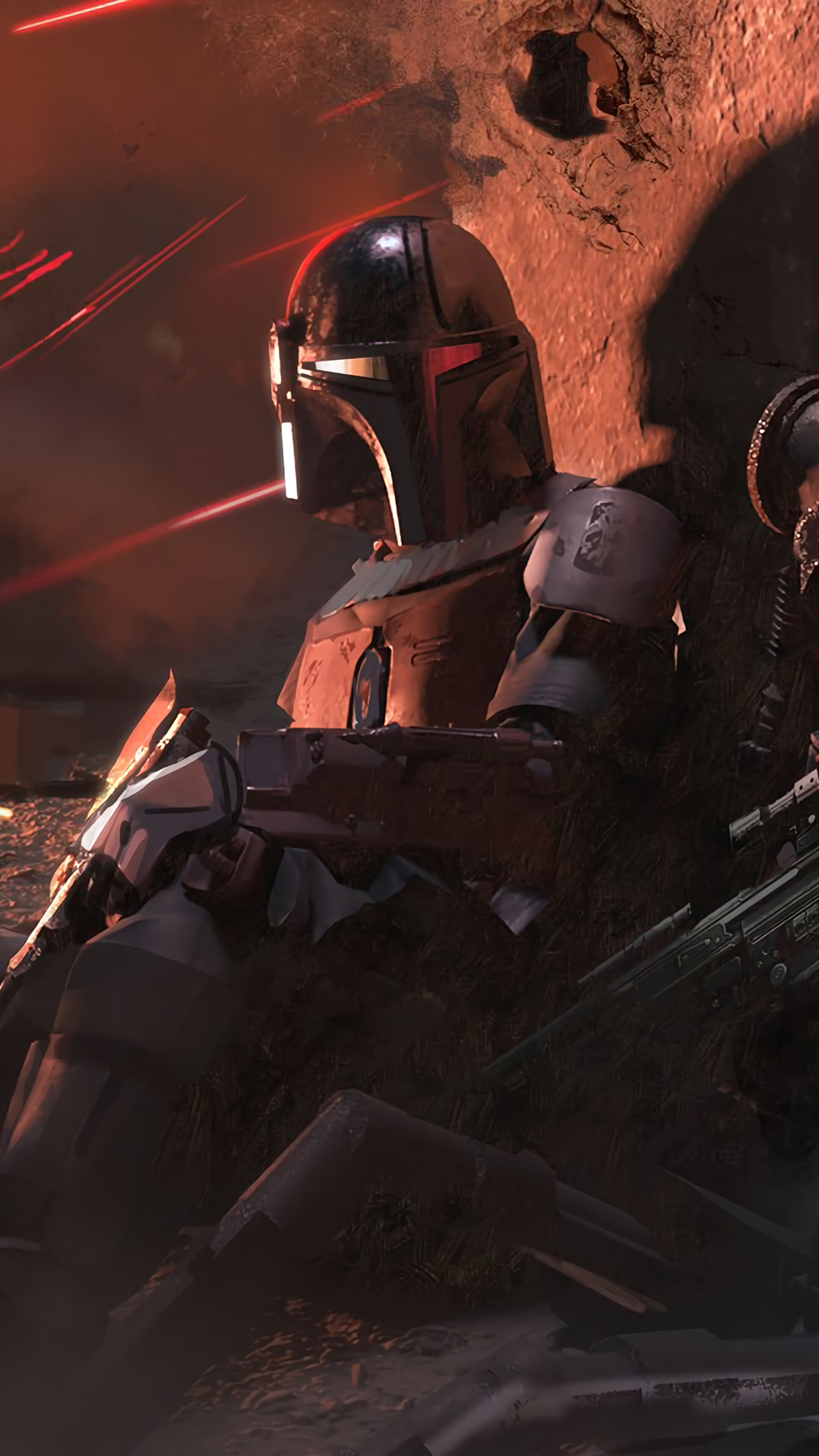 The Mandalorian in battle 4K HD Phone Wallpaper