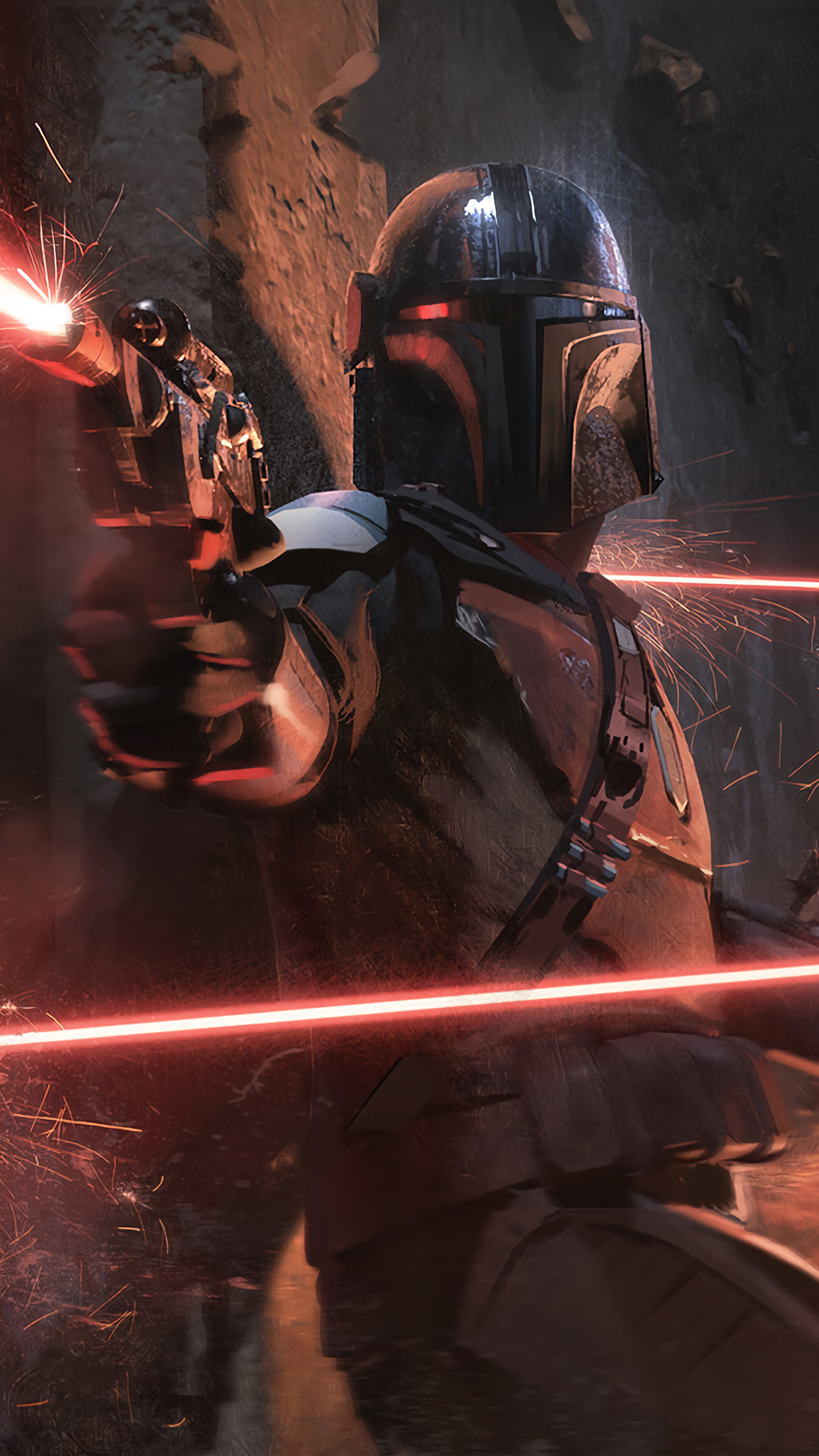 The Mandalorian in Battle 4K HD Phone Wallpaper