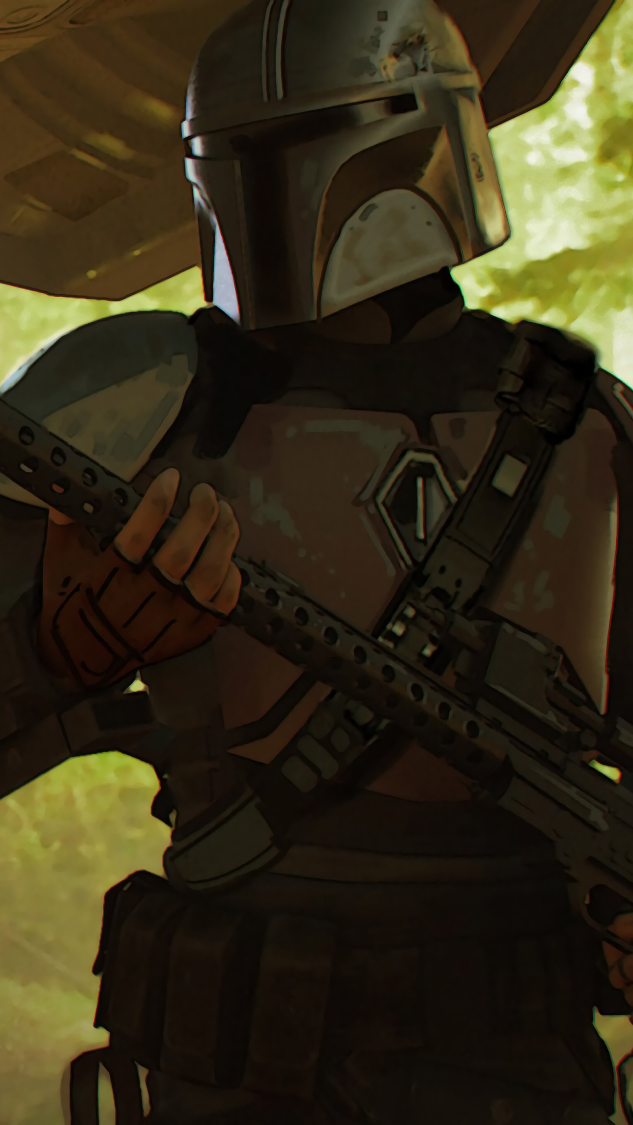 The Mandalorian with a rifle HD Phone Wallpaper