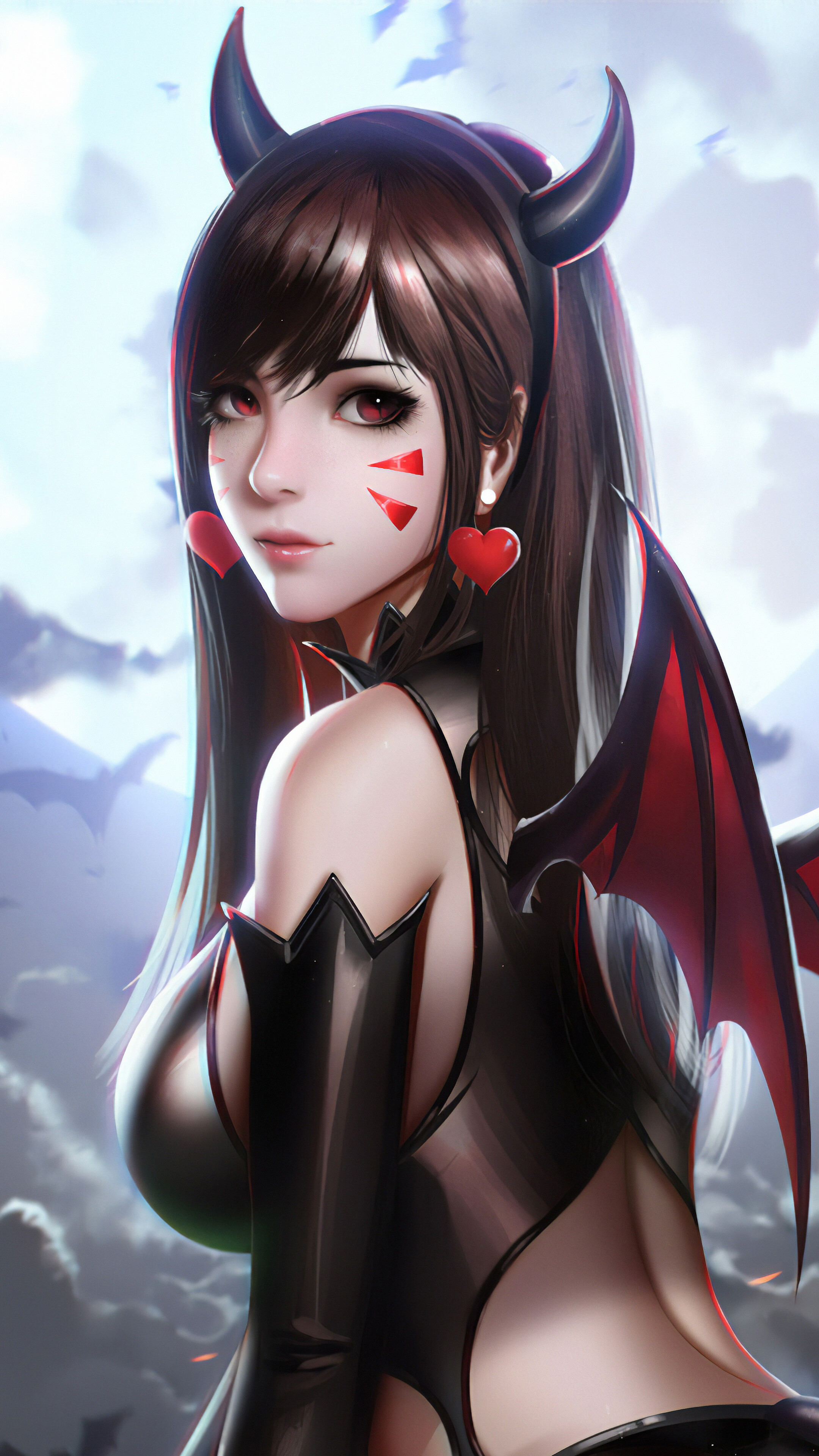 D.Va from Overwatch as a Devil in 4K HD Phone Wallpaper