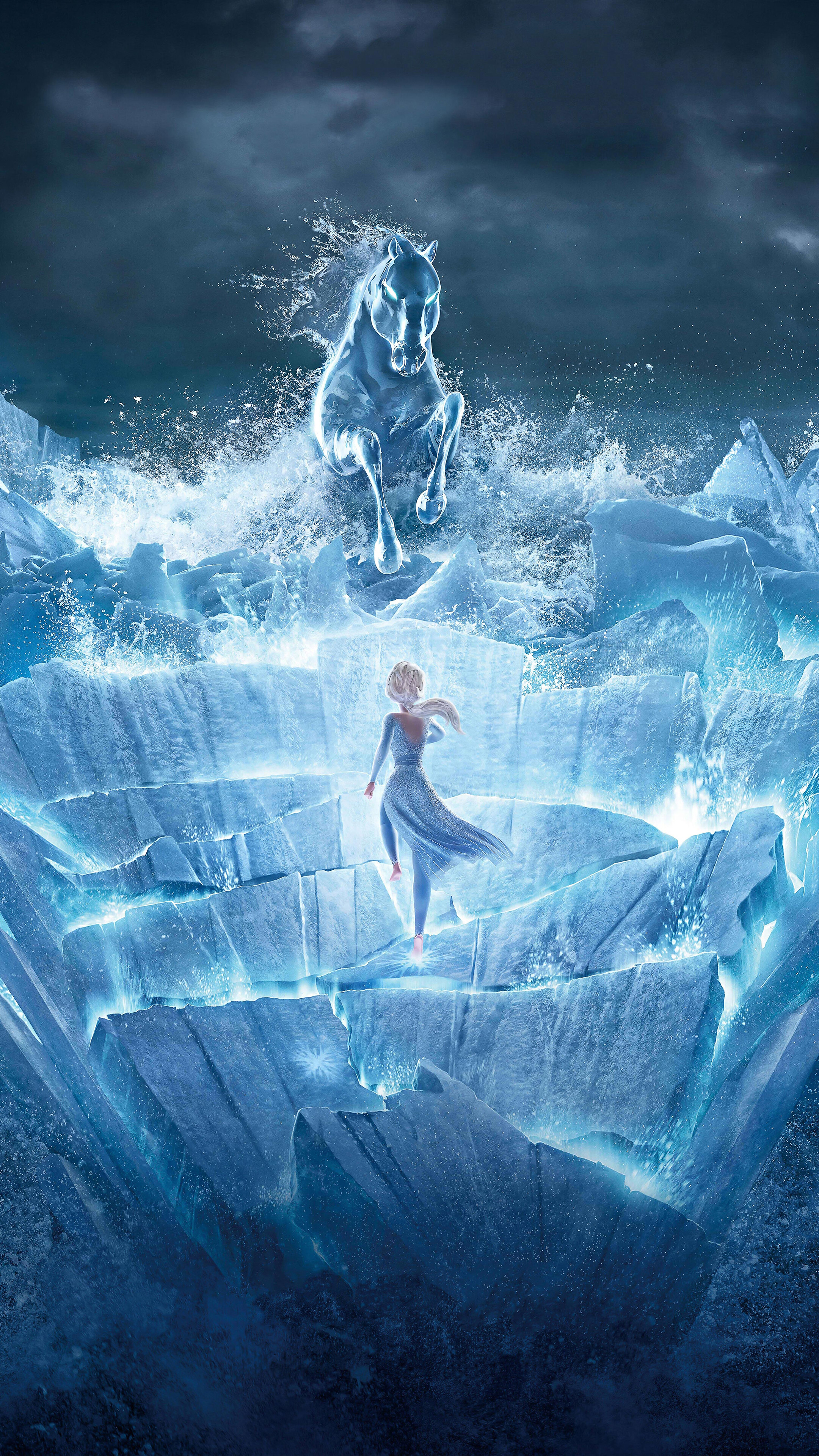 Elsa from Frozen 2 with a water horse HD Phone Wallpaper