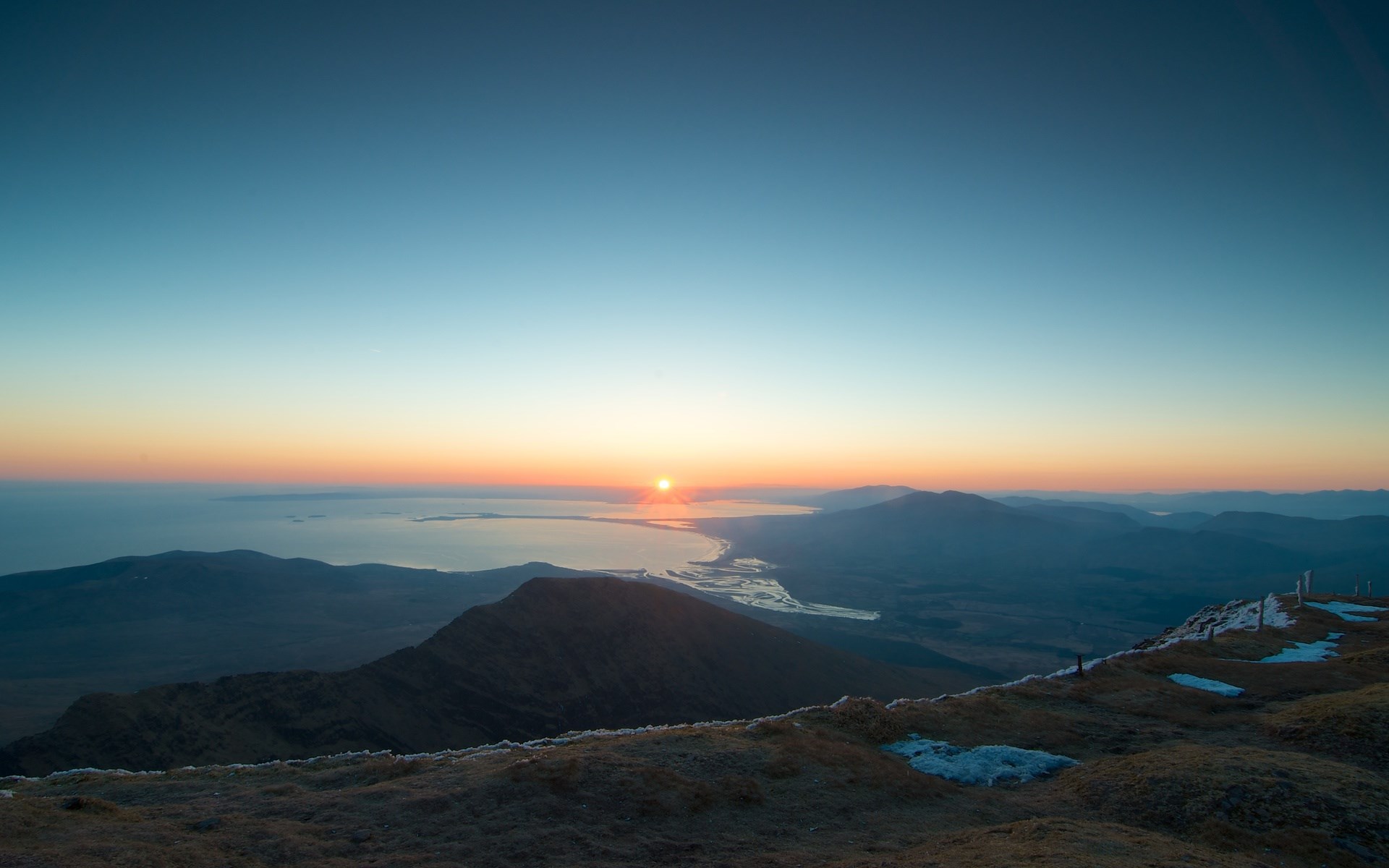 Sunrise over mountains and sea HD Wallpaper