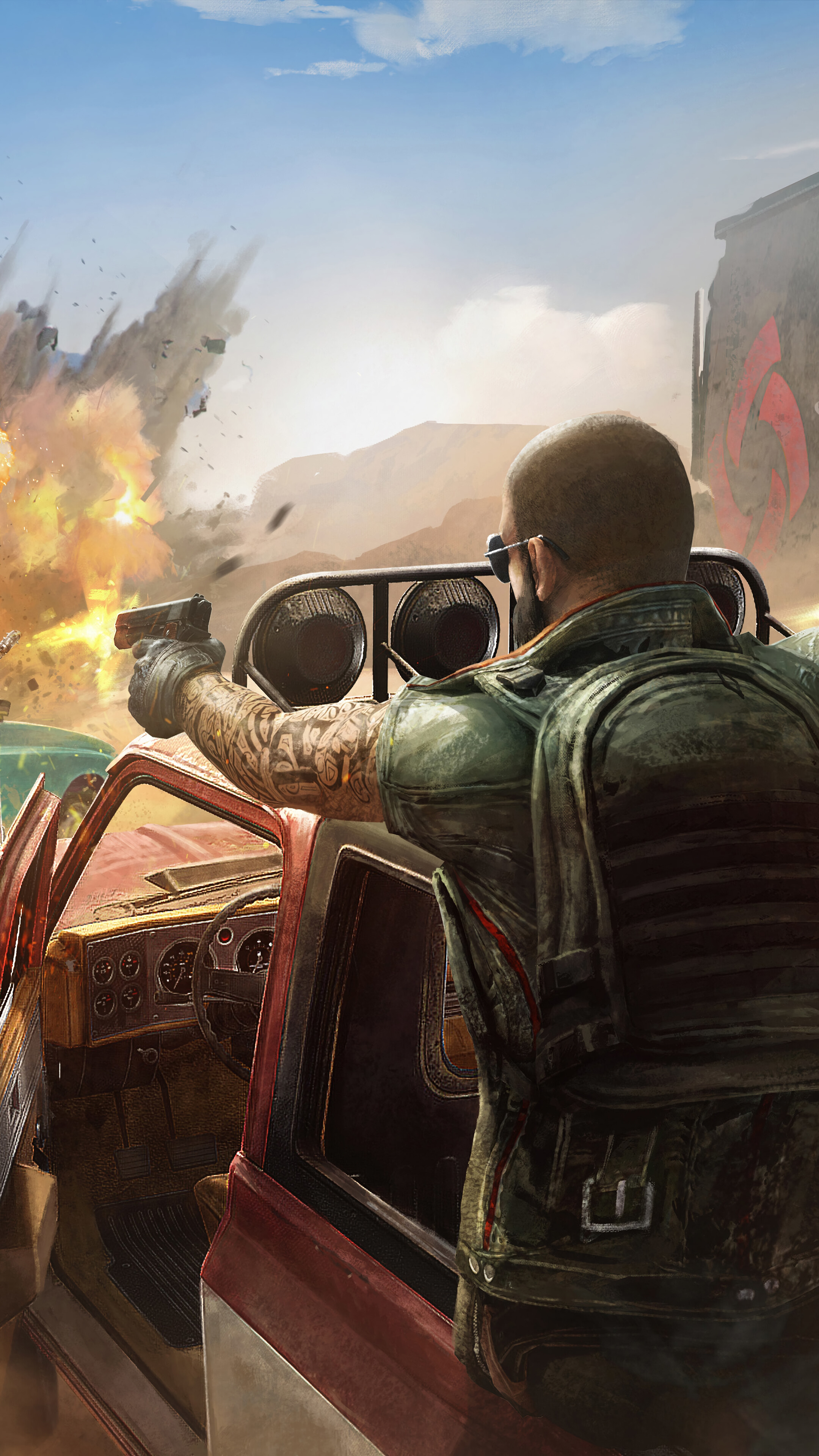 Man firing gun from vehicle in PUBG HD Phone Wallpaper