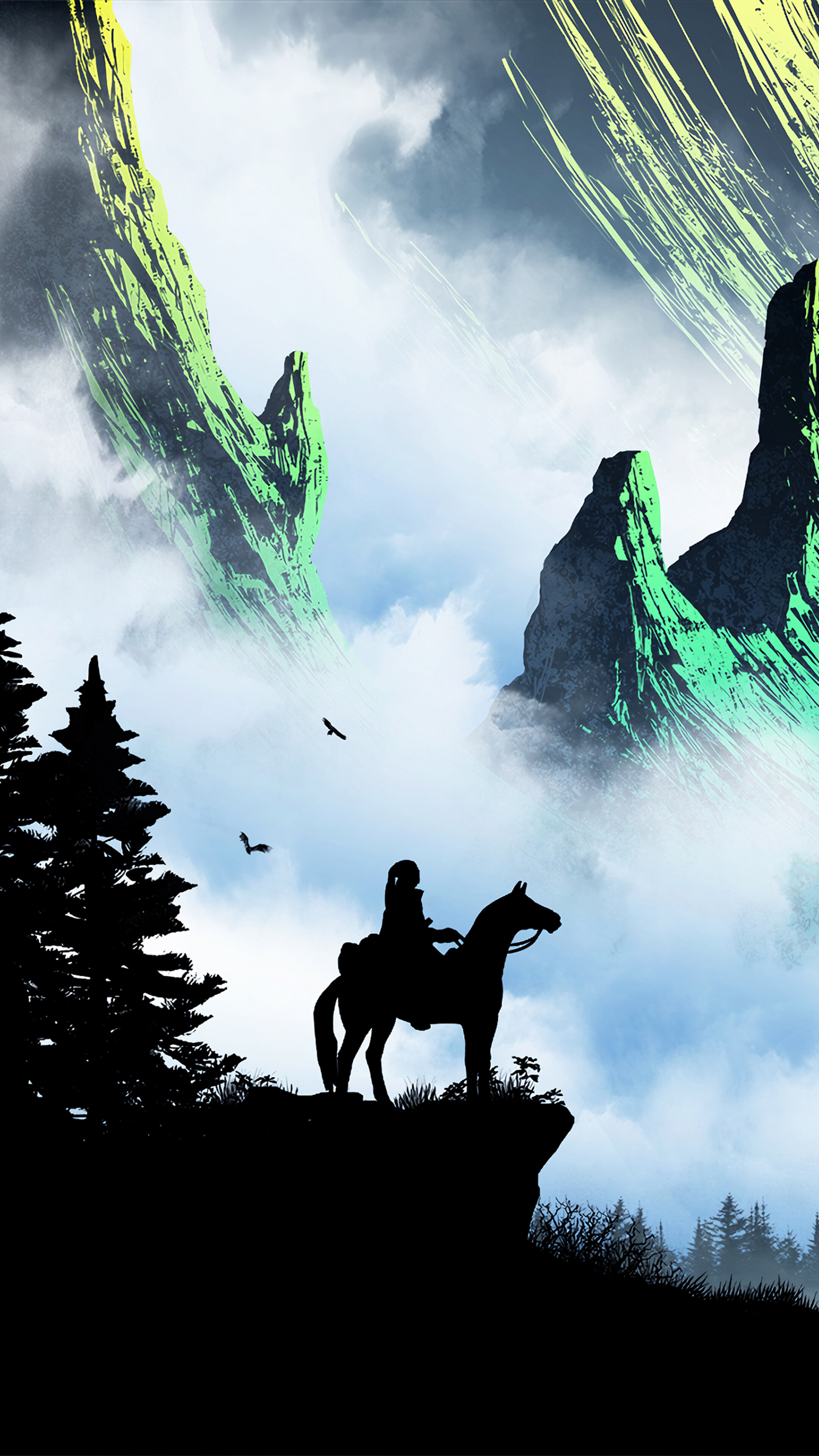 Fantasy landscape with a person on horseback HD Phone Wallpaper