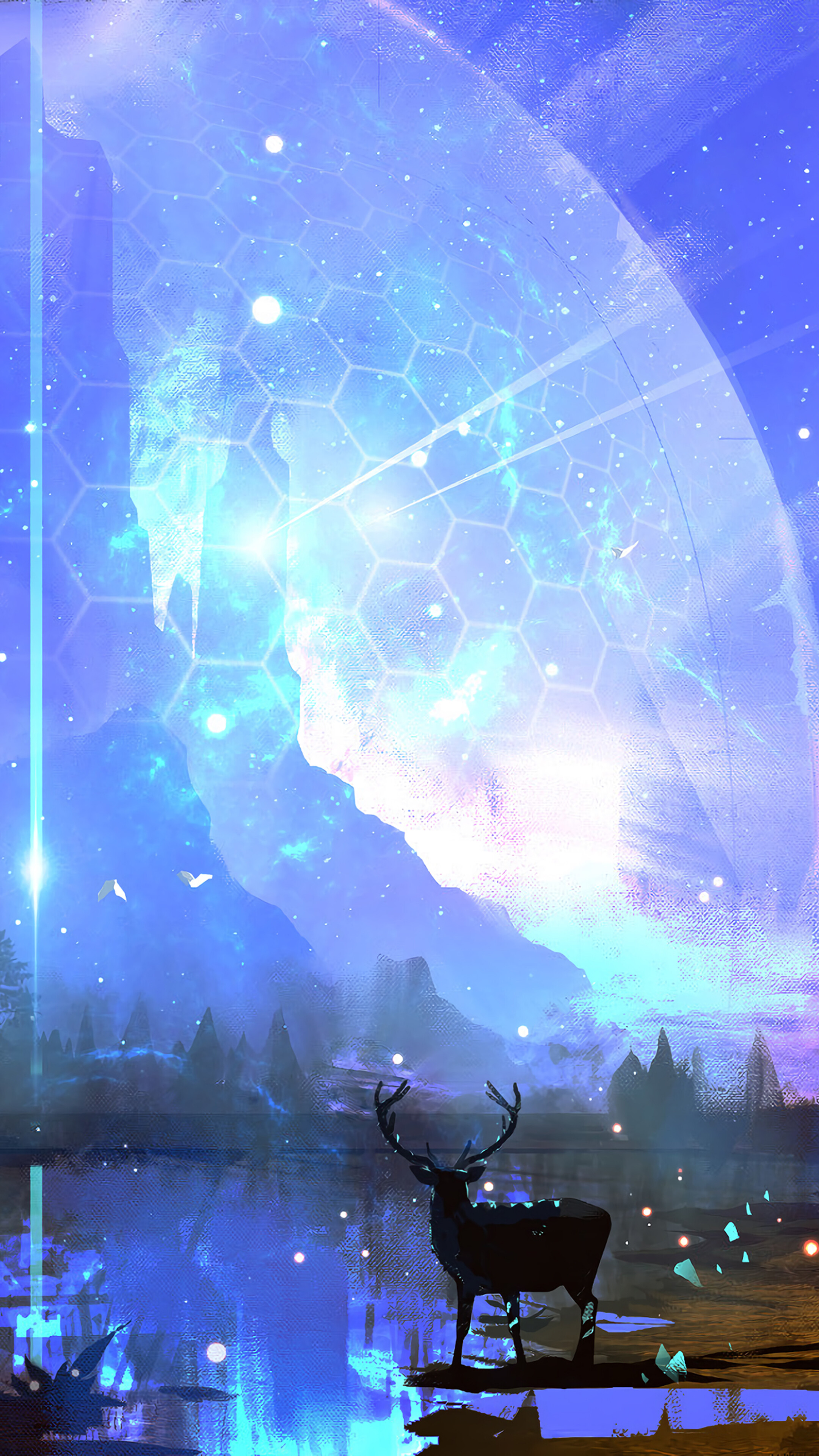 Fantasy Deer in Cosmic Landscape 4K HD Phone Wallpaper