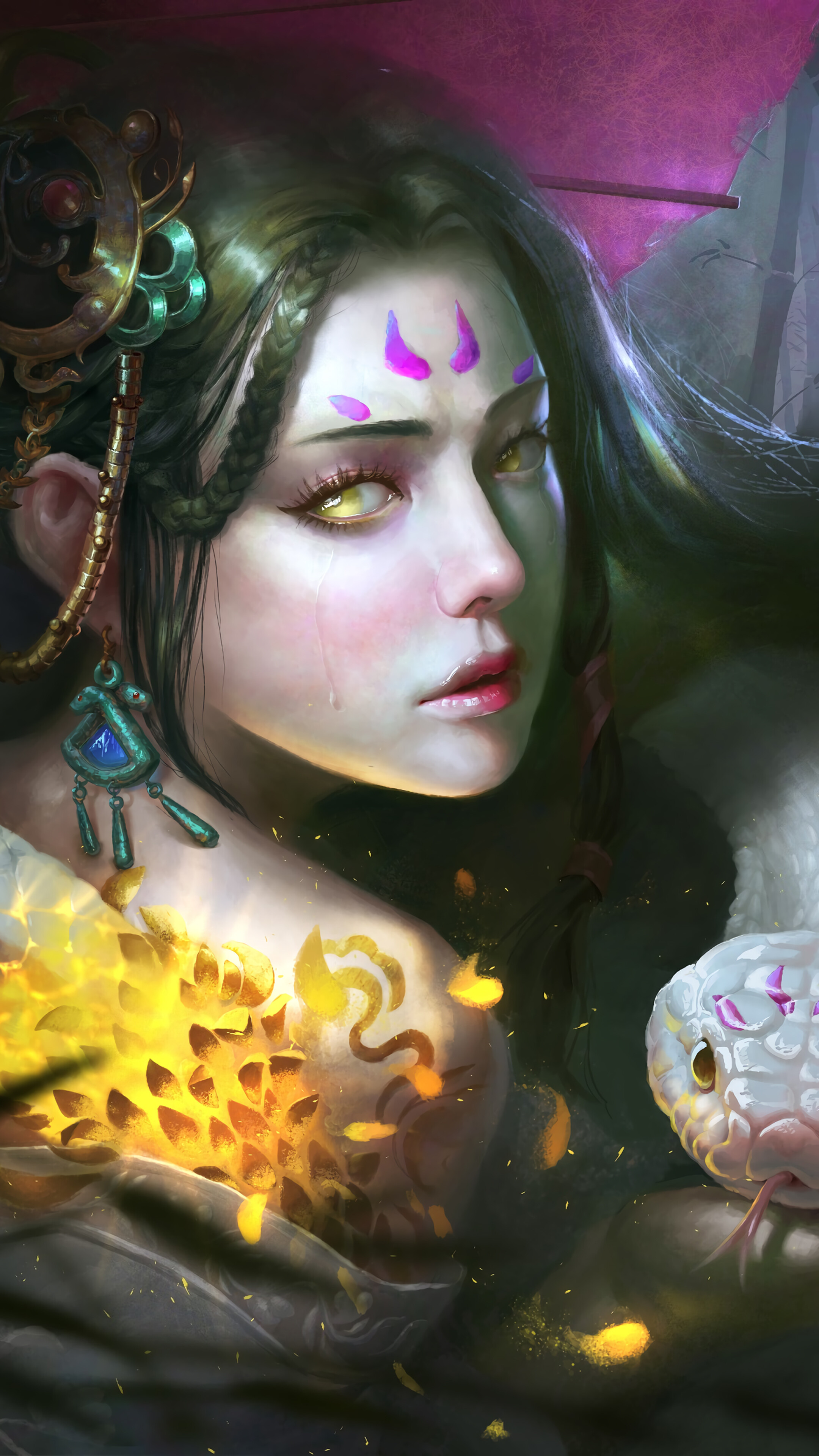 Fantasy Woman with Snake 4K HD Phone Wallpaper