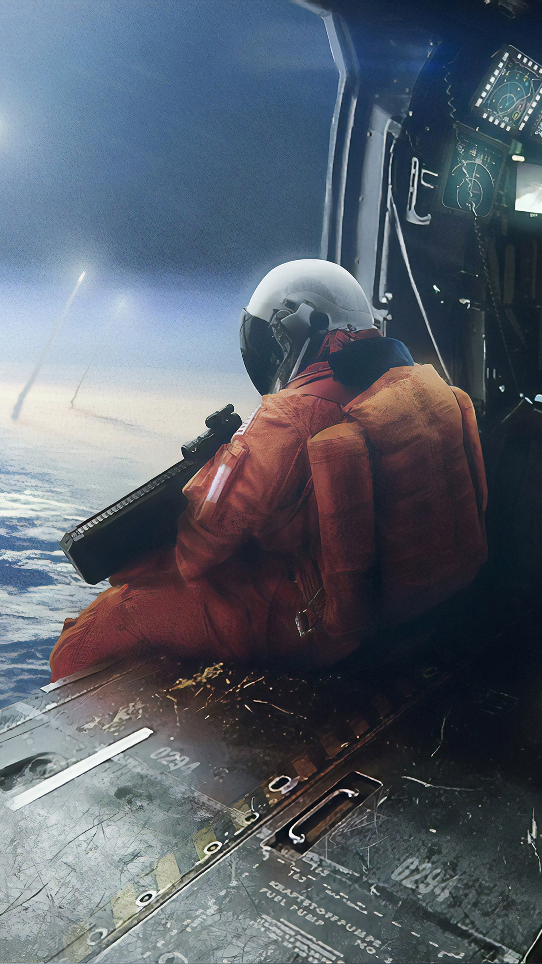 Astronaut with weapon in space, 4K HD Phone Wallpaper