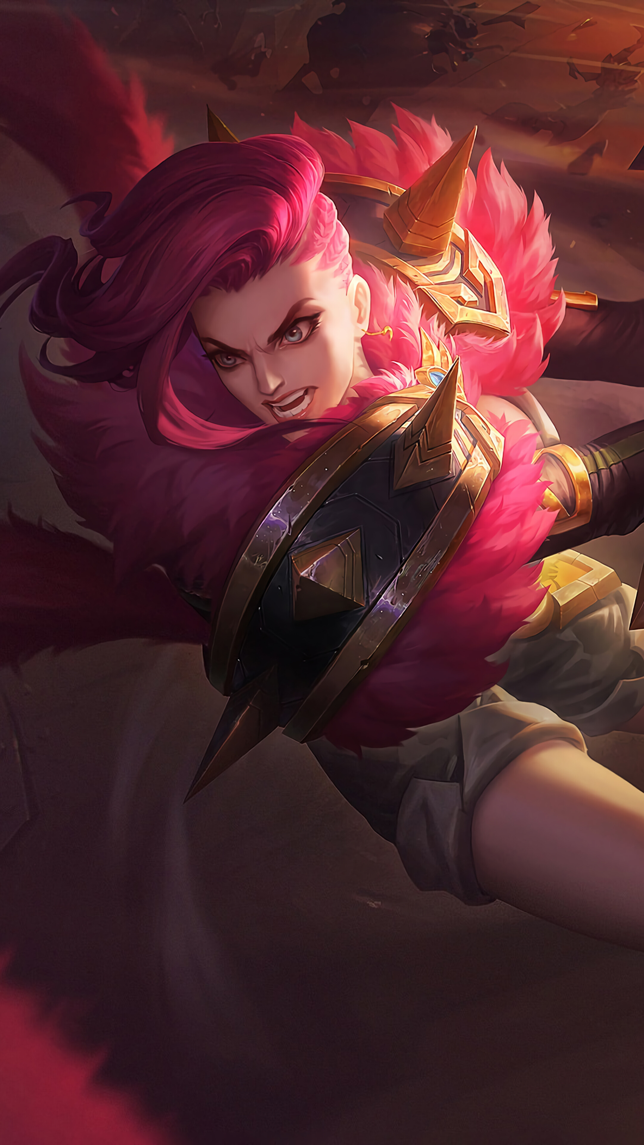 Warrior Girl with Pink Hair and Shield HD Phone Wallpaper