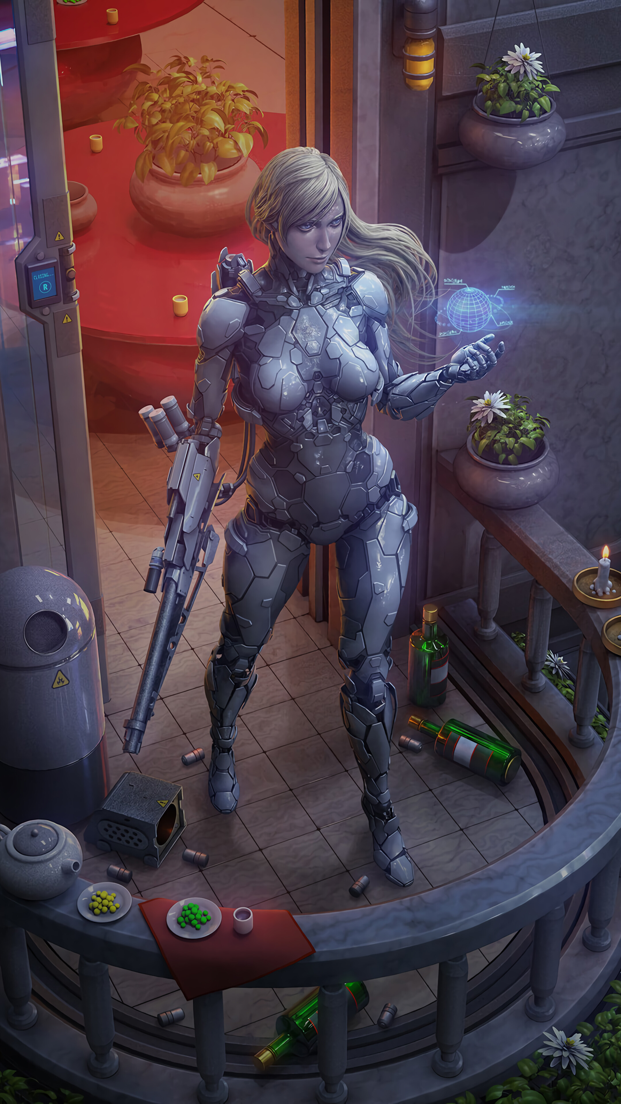 Sci-Fi Warrior Girl with Rifle HD Phone Wallpaper