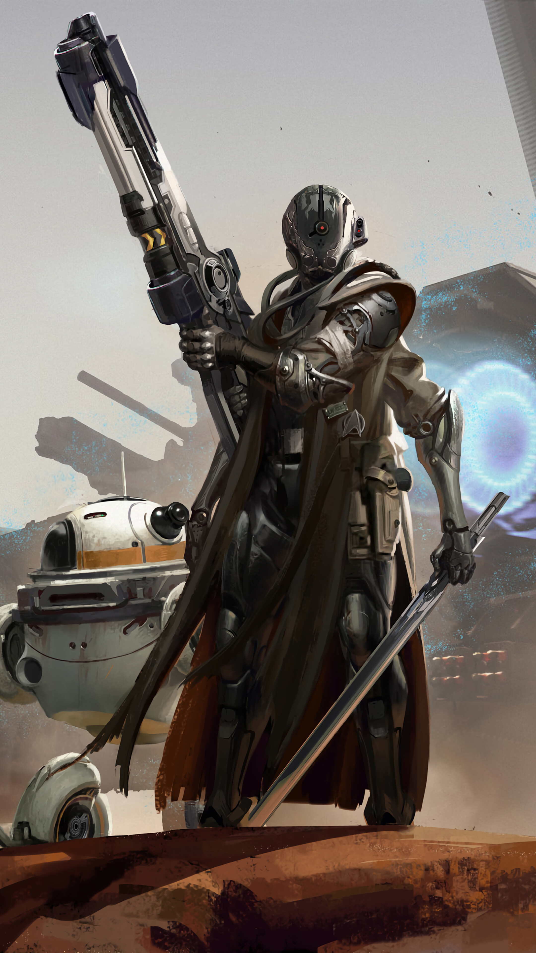 Sci-Fi Soldier with Rifle and Sword 4K HD Phone Wallpaper