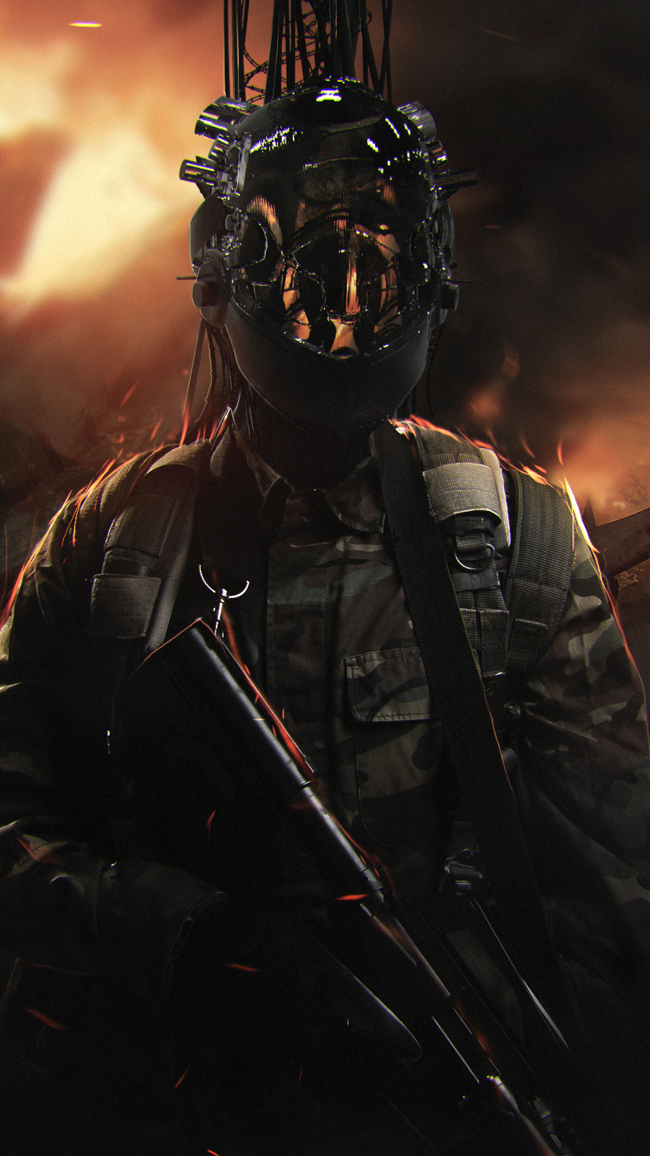 Soldier with Sci-Fi Mask and Rifle HD Phone Wallpaper