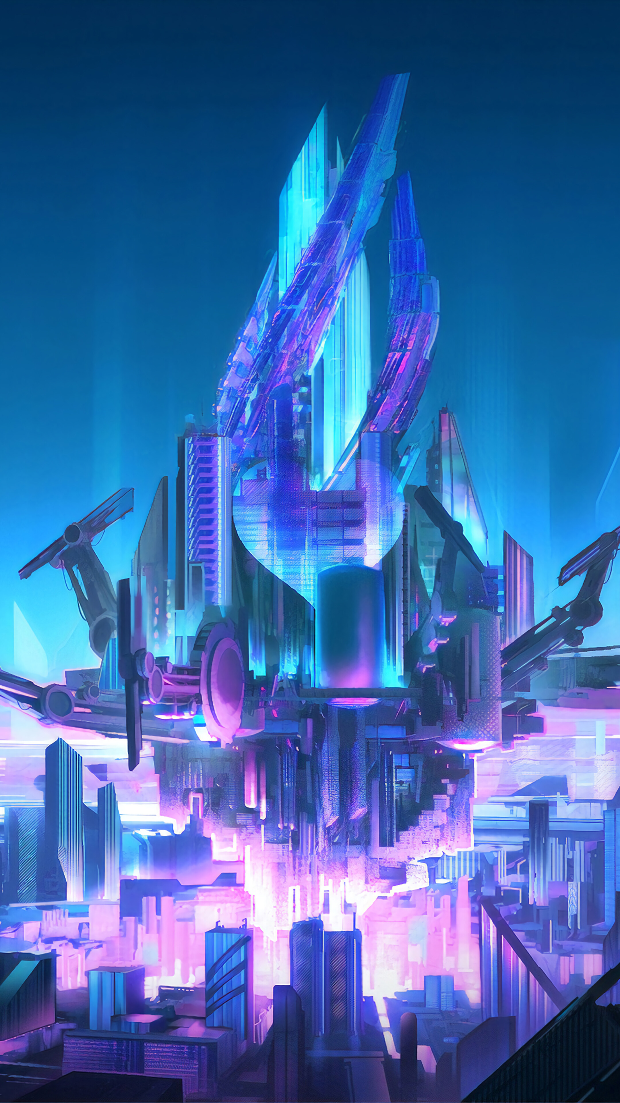 Sci-Fi Cityscape at Night 4K HD Phone Wallpaper