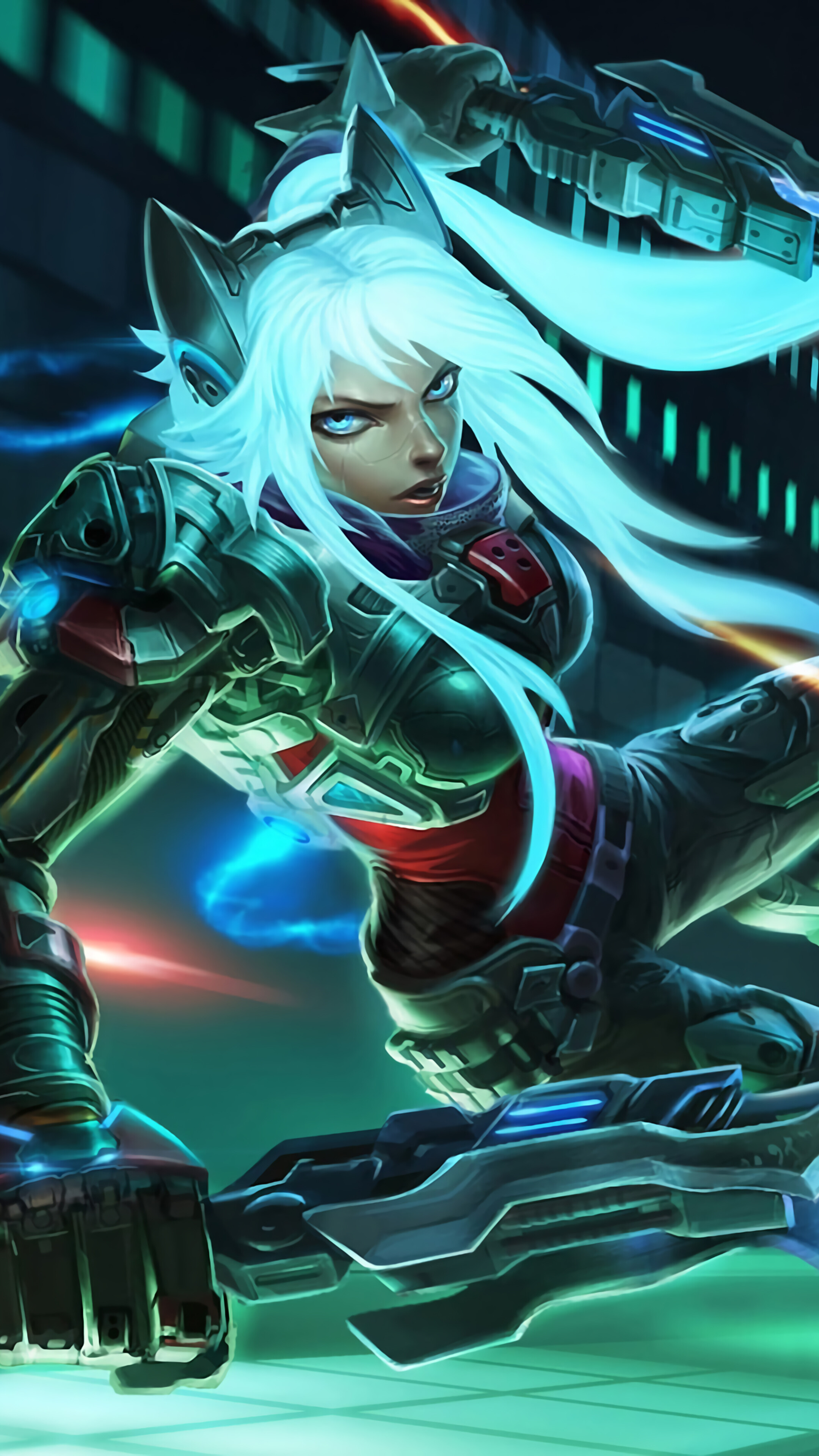 Sci-Fi Warrior Girl with Glowing Weapons 4K HD Phone Wallpaper