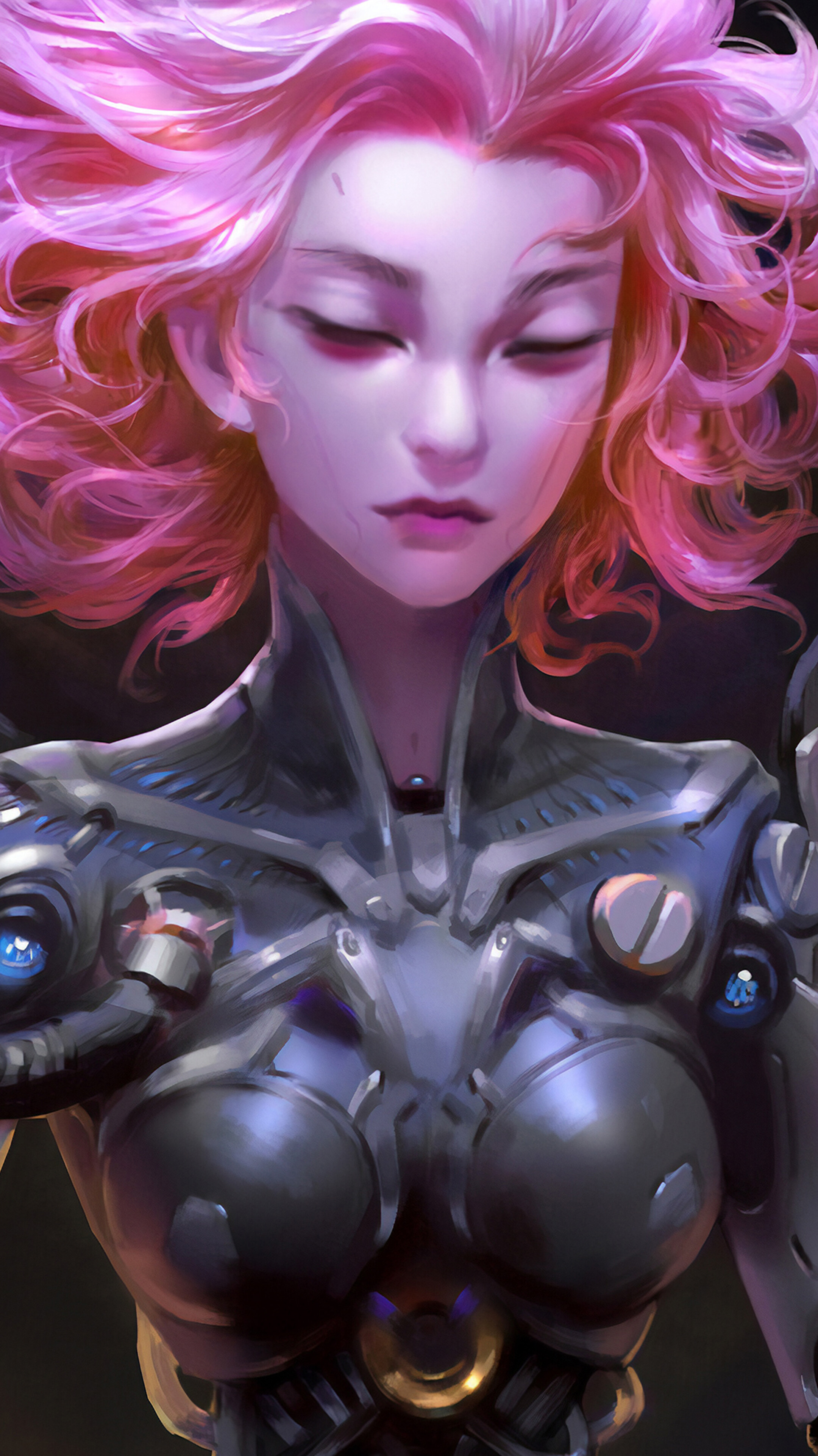 Sci-Fi Girl with Pink Hair and Cybernetic Body HD Phone Wallpaper