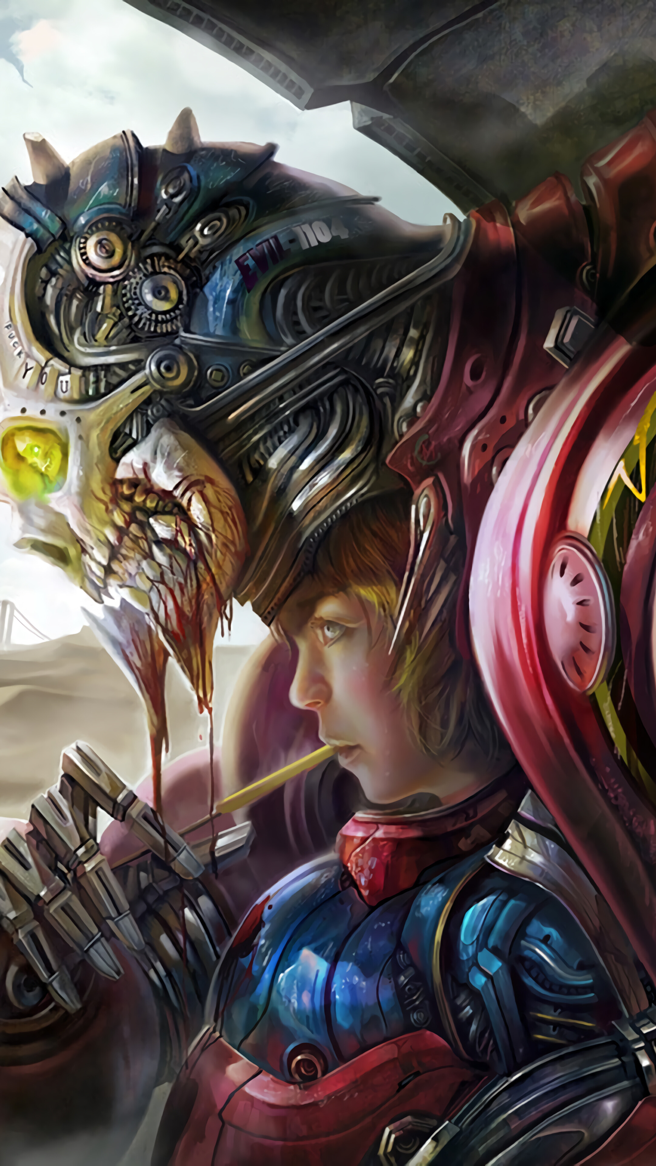 Sci-Fi Girl with Mechanical Companion 4K HD Phone Wallpaper