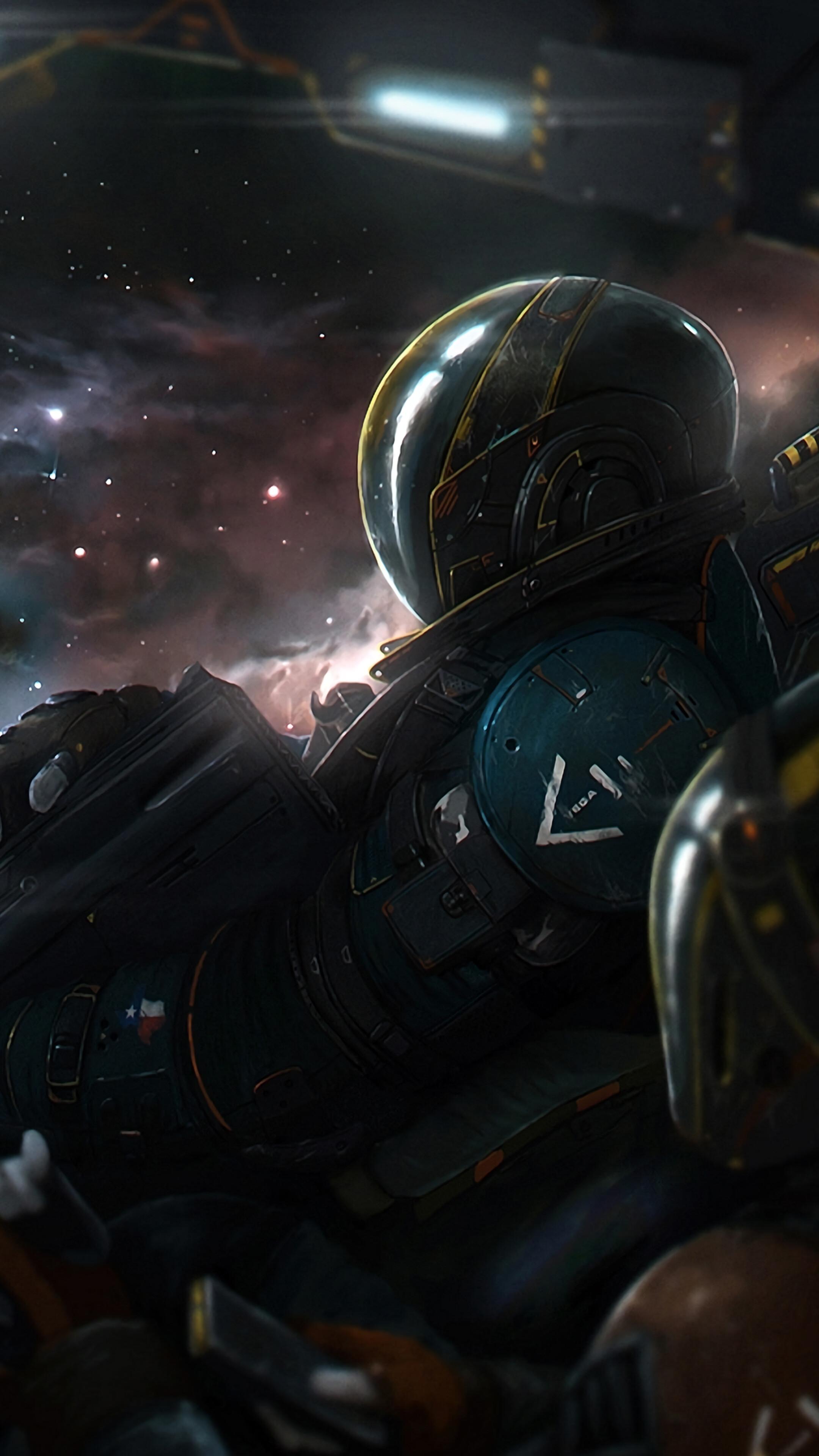 Soldiers in space suits with nebula background 4K HD Phone Wallpaper