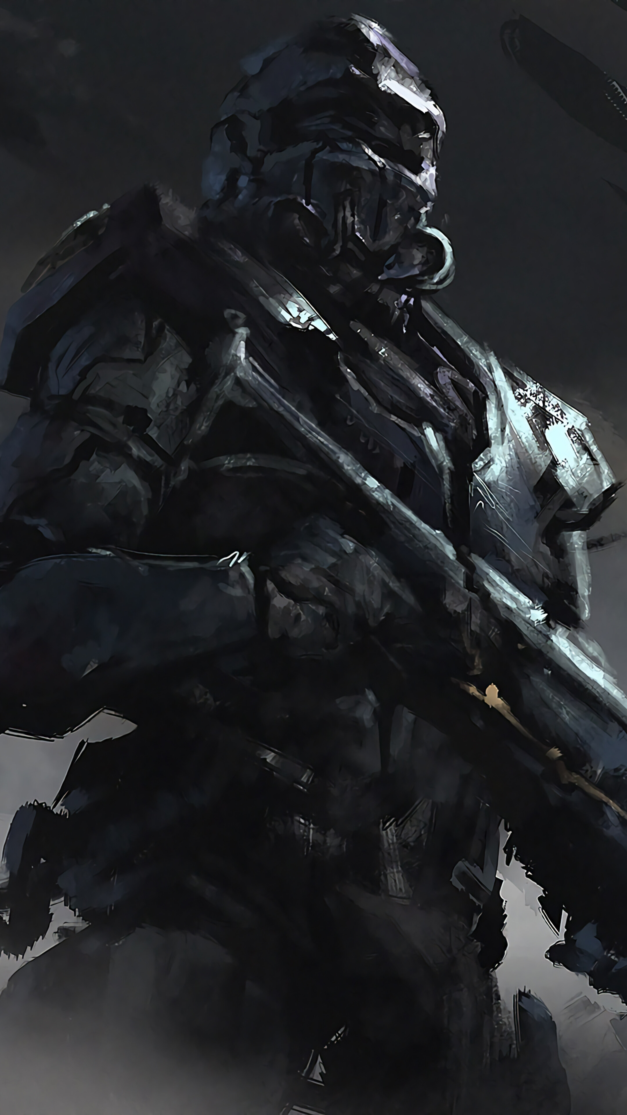 Fantasy Warrior in Armor with Rifle HD Phone Wallpaper