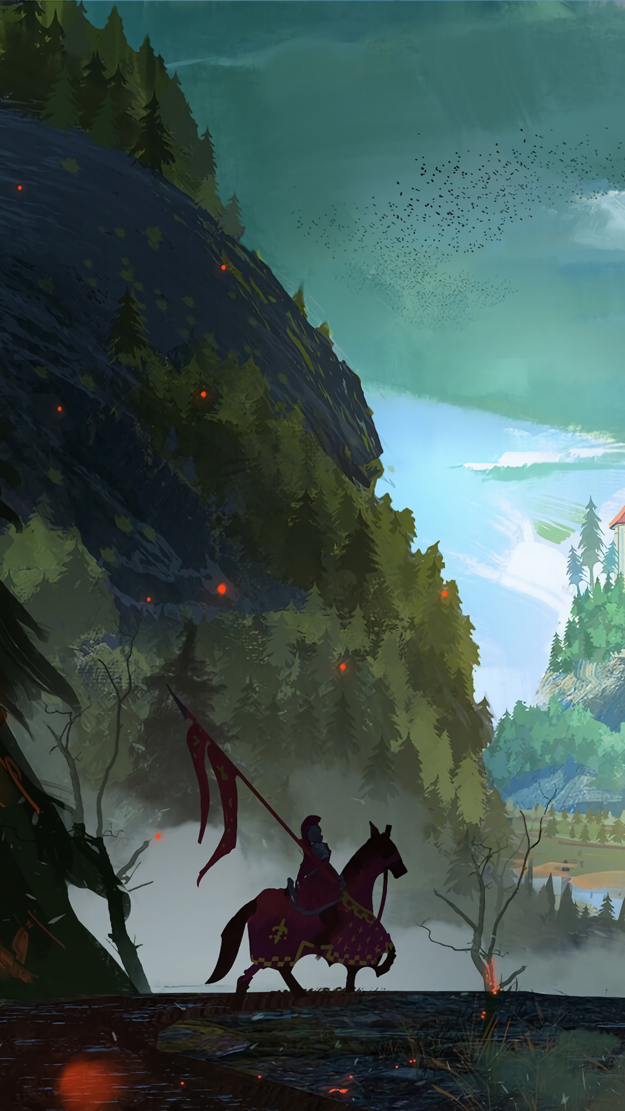 Fantasy Knight with Banner on Horseback HD Phone Wallpaper