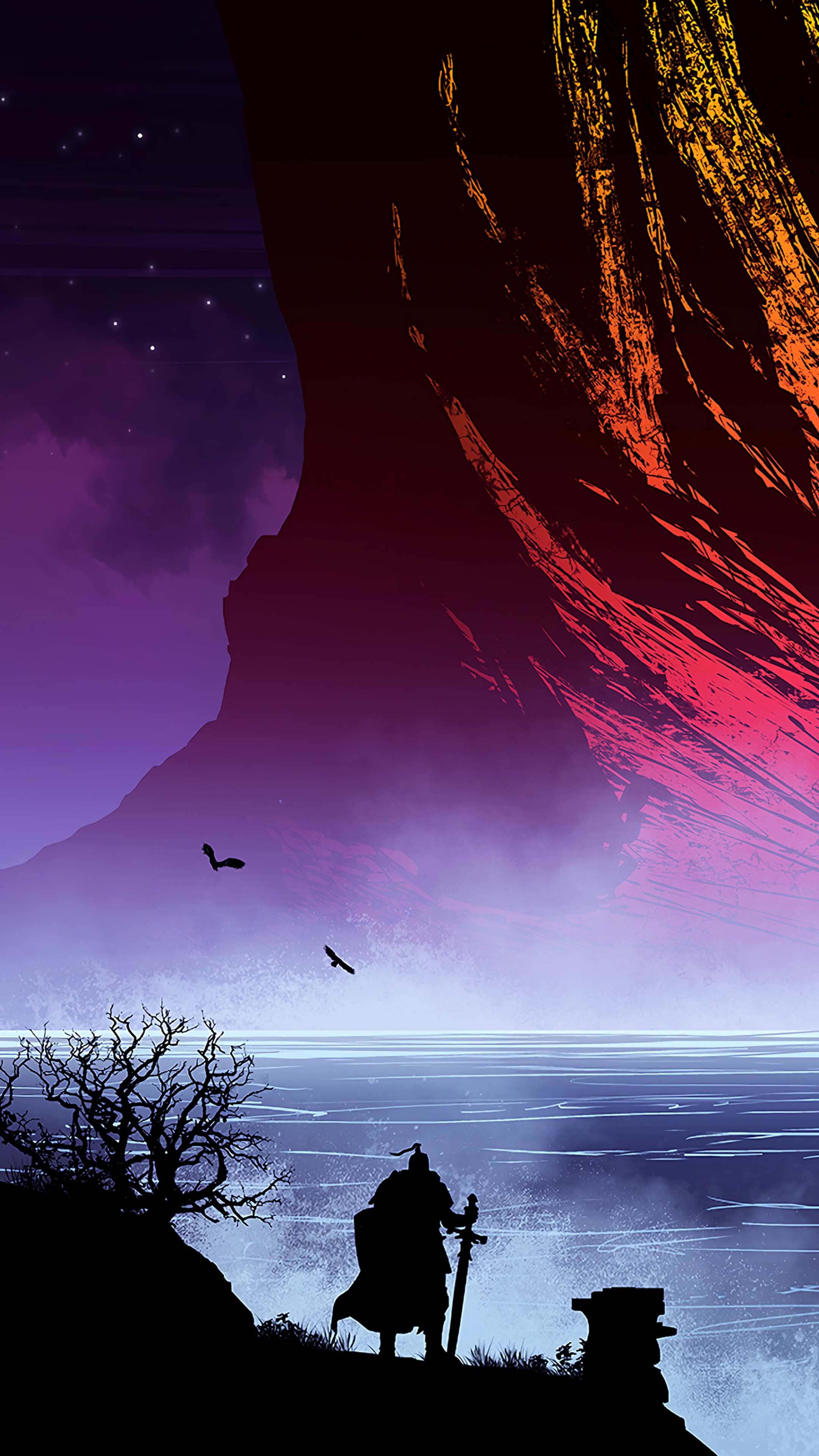 Fantasy Knight Standing by the Sea at Sunset HD Phone Wallpaper