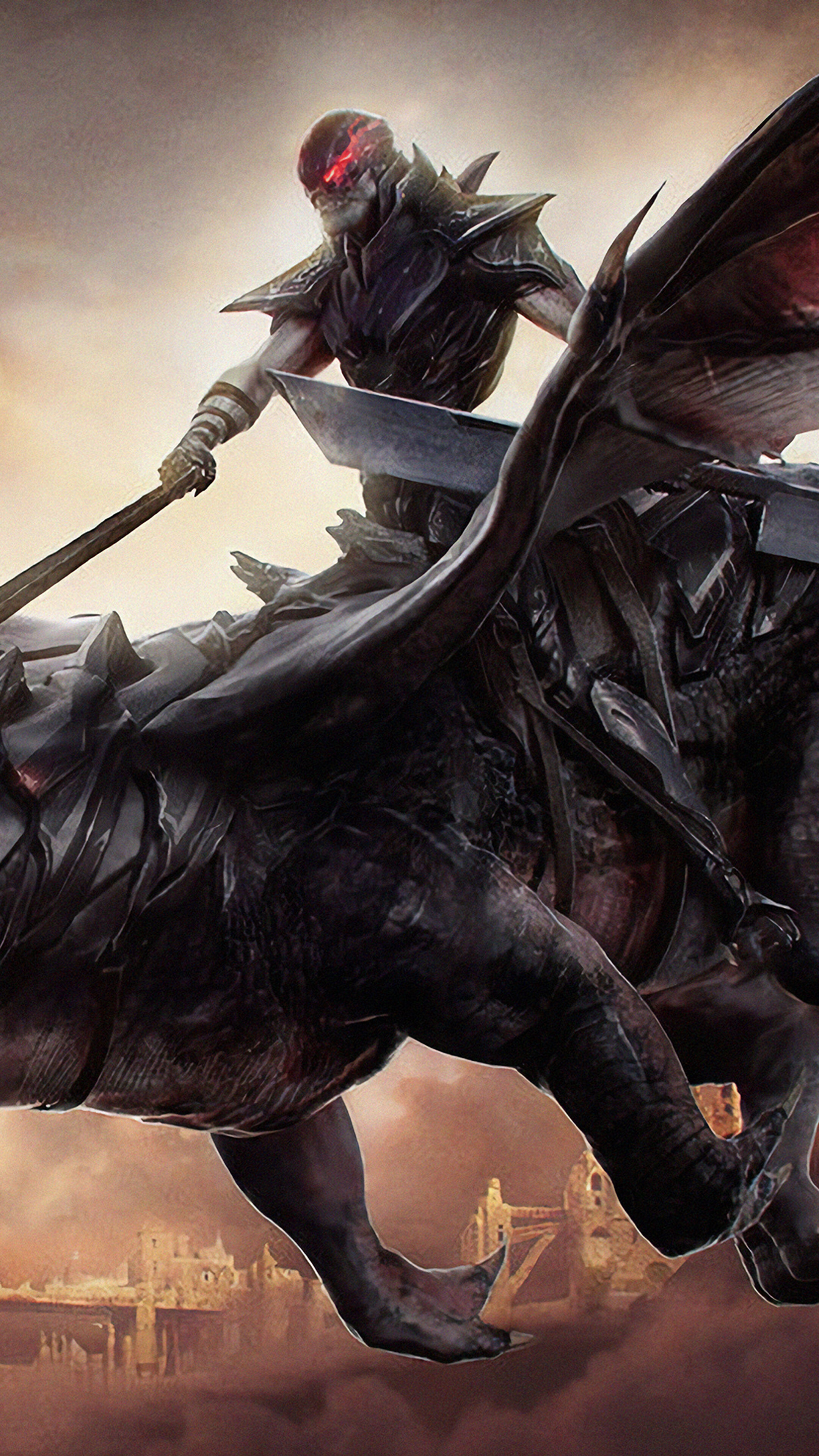 Dark Rider on a Dragon in Fantasy World 4K HD Phone Wallpaper